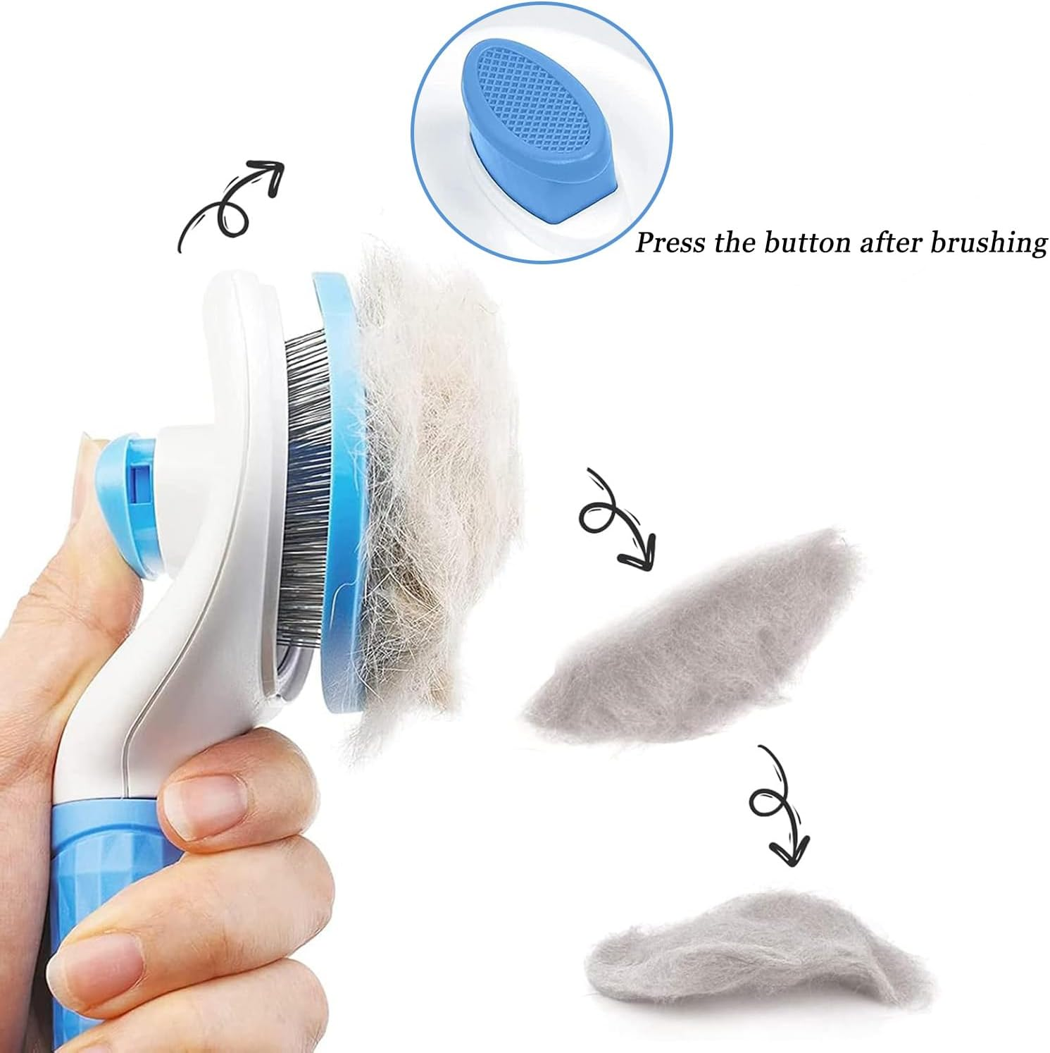 Dog Brush Cat Grooming Comb Self-Cleaning Pet Slicker Brushes Dogs Grooming Tool with Cleaning Button Cat Shedding Tools for Long Short Haired Dog Cats Remove Loose Fur Undercoat Tangled Brush (Blue) - Pink image number 5