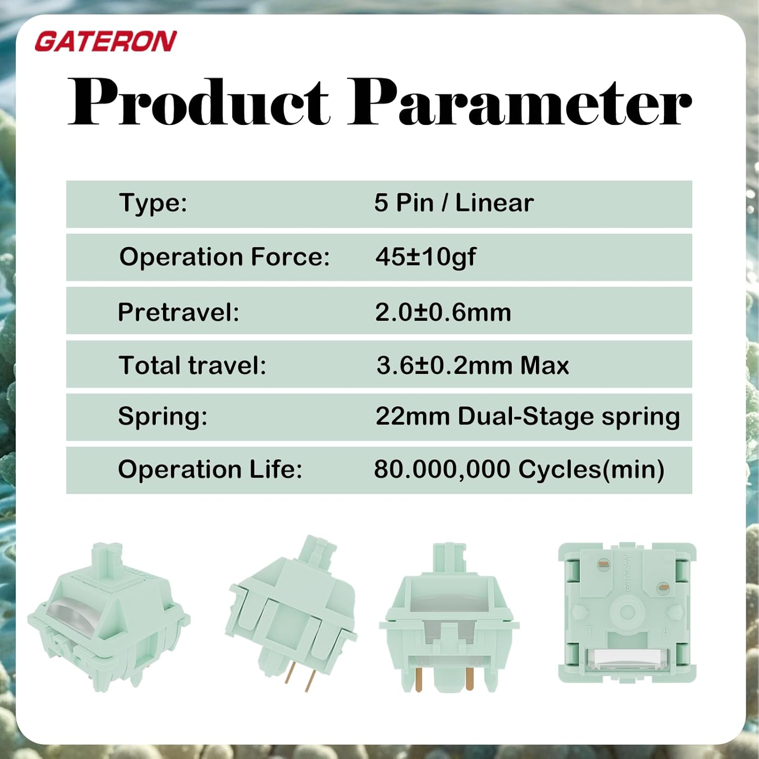 Gateron Coral Keyboard Switches for MX Mechanical Gaming Keyboard,Dual-Stage Spring 5-Pin 43Gf RGB SMD Pre-Lubed Full POM Linear Switches(108Pcs) image number 2