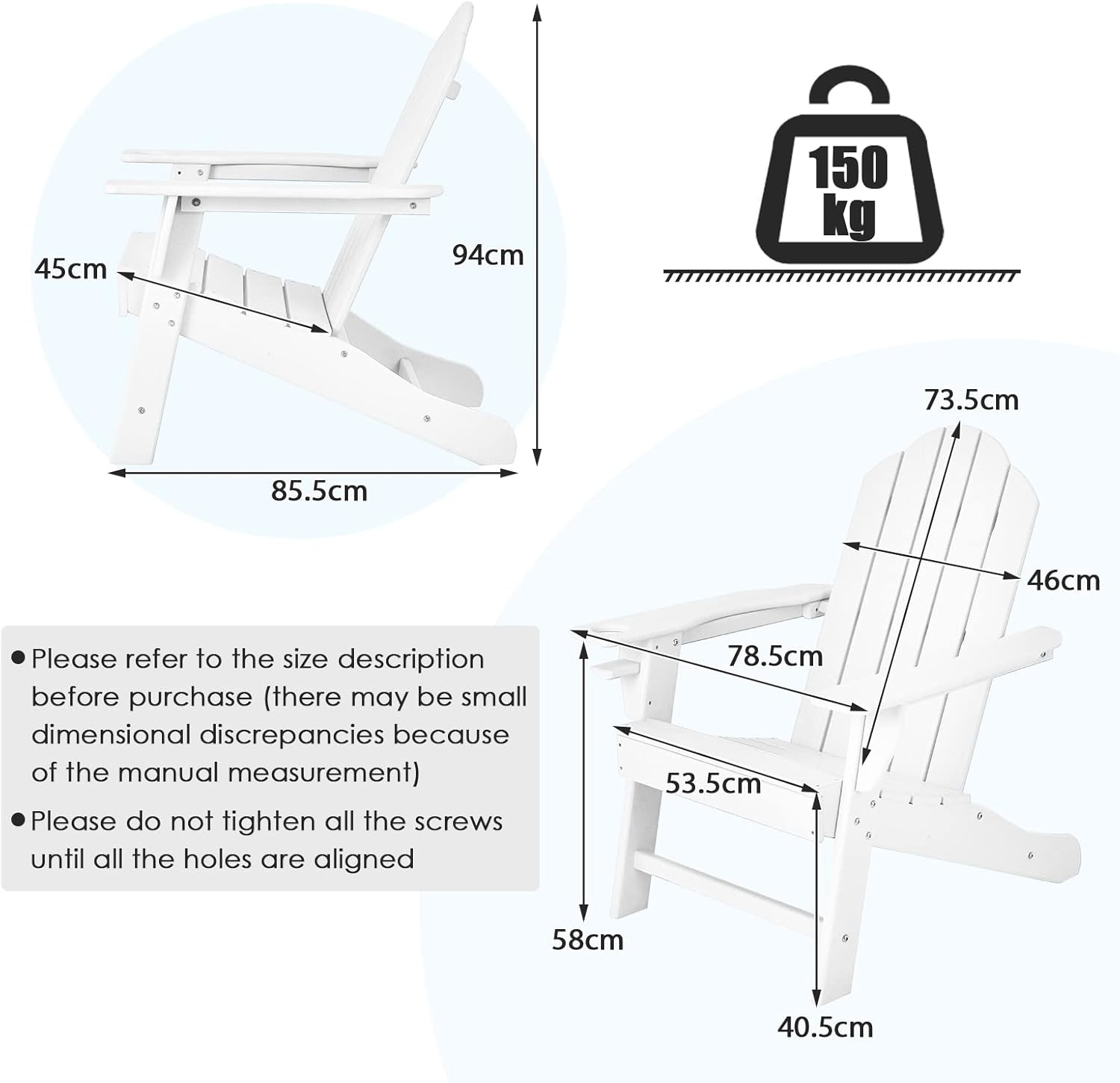 Costway Adirondack Chair with Cup Holder, Outdoor Patio Weather Resistant Adirondack Chair, Fire Pit Chair for Porch, Garden, Poolside and Beach (White) - Navy Blue image number 7