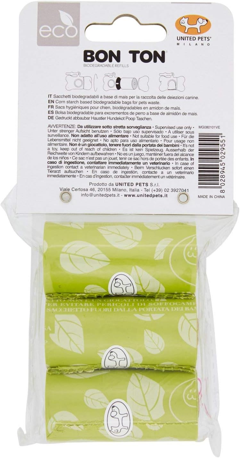United Pets Dog Travel & Hygiene Compostable Poop Bags Green 3 Rolls