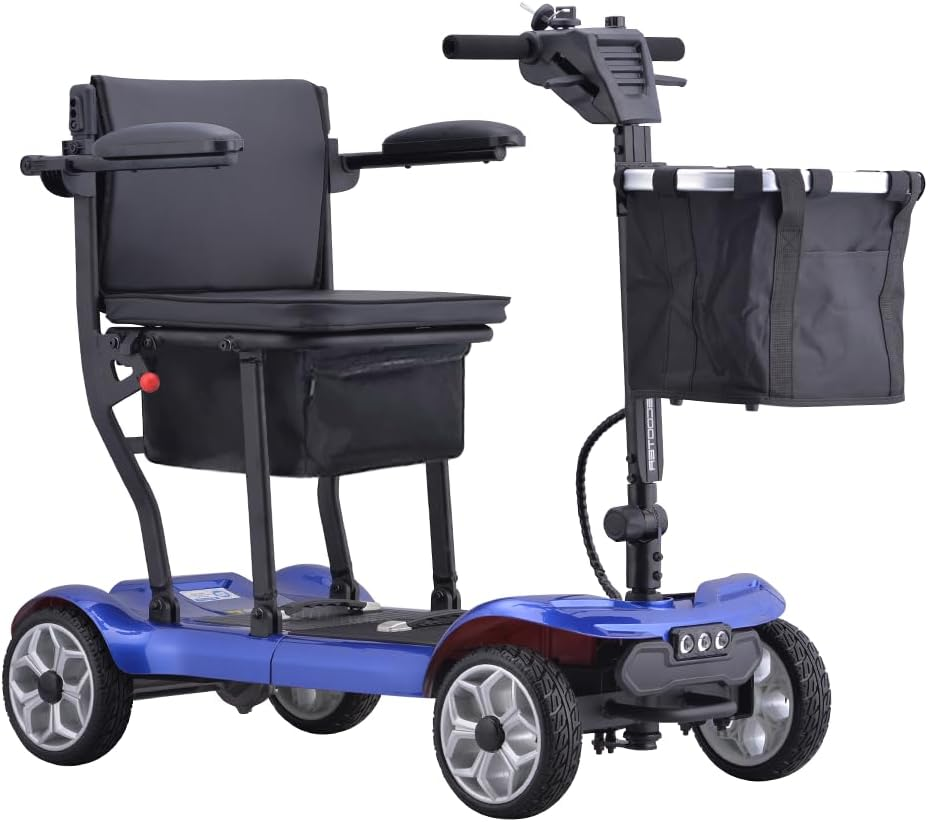 19KG Lightweight Foldable Electric Mobility Scooter Dual 13.2Ah Lithium Batteries, 270W Brush - Less Motor, 120KG Load Capacity, 35KM Range,For Easy Travel and Mobility (Red with Storage Bag)