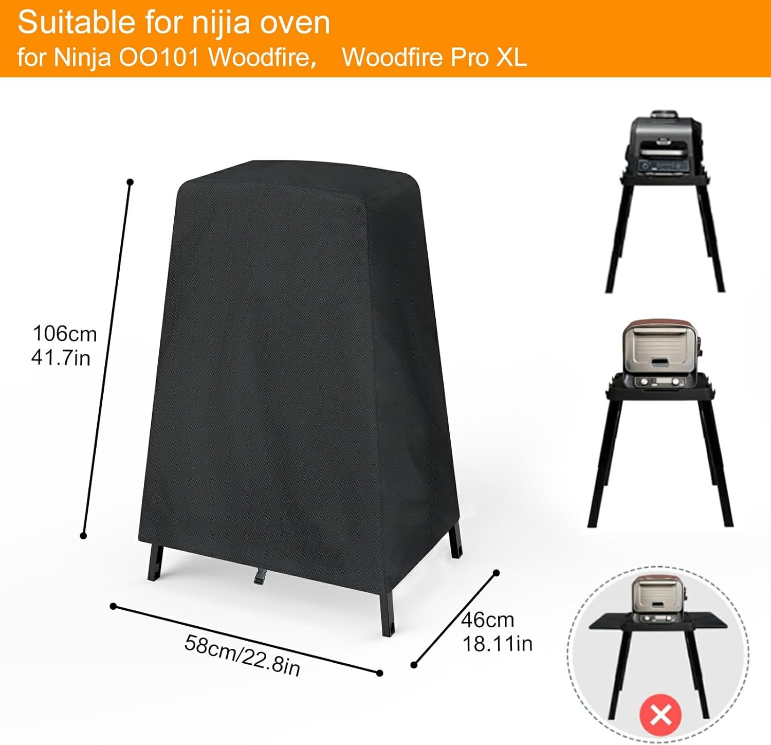 Ninja Woodfire OO101 Series Outdoor Oven Cover on Its Stand Pizza Oven Cover with Bottom Fixing Strap Weather Resistant Pizza Oven Accessories Black image number 4