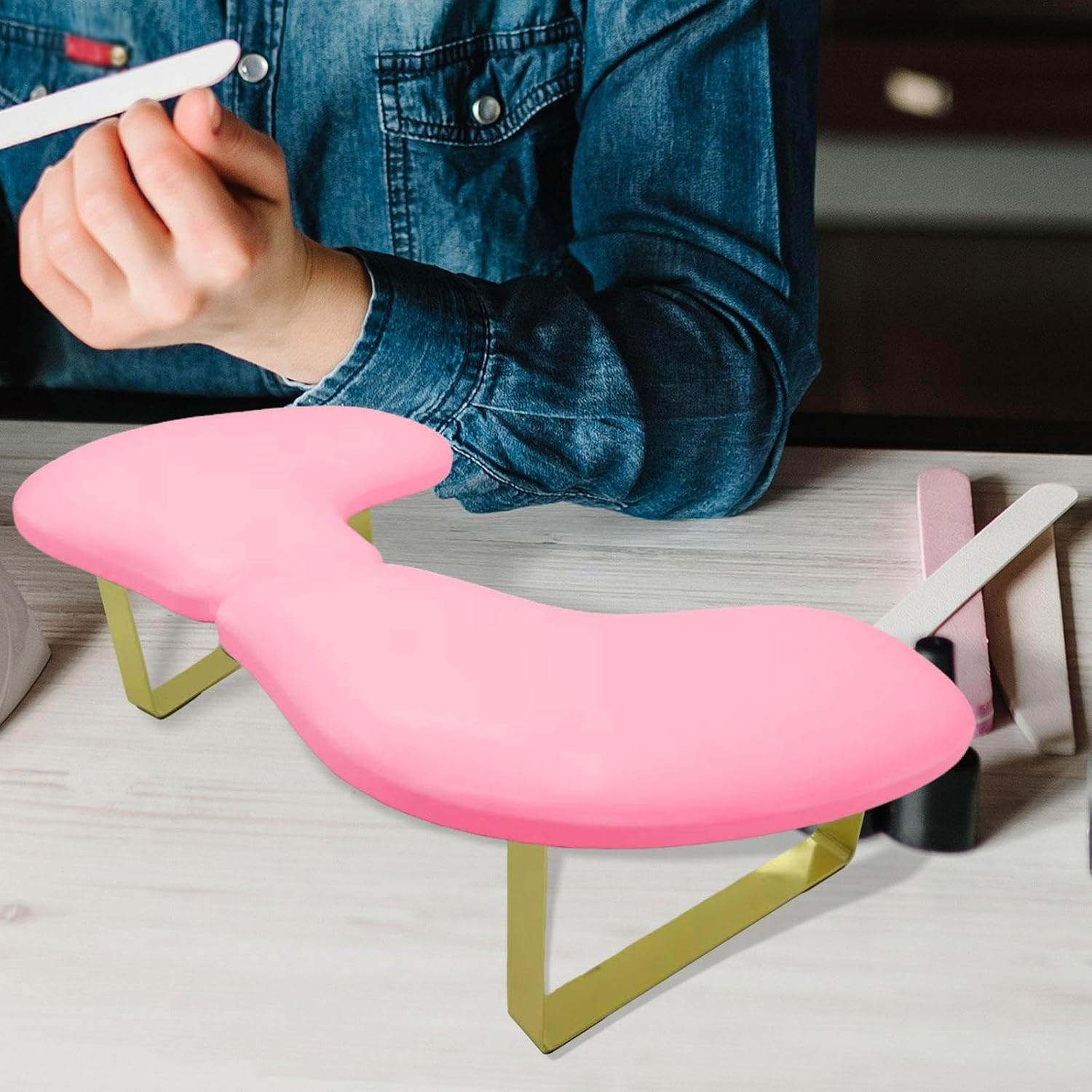 Perfk Nail Arm Rest Soft Comfortable Manicure Table Mat Nail Art Accessories Rest Cushion 15&deg; Slant for Manicurist Gift, Pink - Pink image number 4