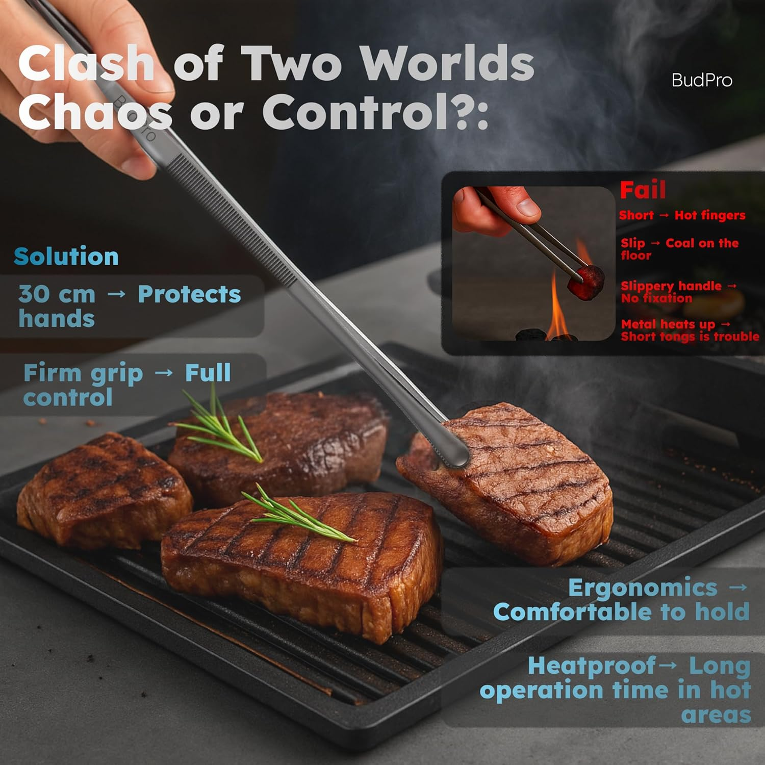 Budpro Black Hookah Tongs Long 12" High Quality Coal Tongs for Hookahs, the Longest You'Ve Ever Had