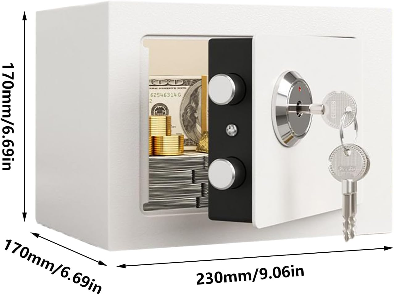 Security Safe - Small Steel Safety Lock Box for Money Fireproof Money Case for Valuables Cabinet Apartment Portable, Home Safe - Small Steel Safety Lock Box for Money Cabinet Apartment Portable Coin image number 3