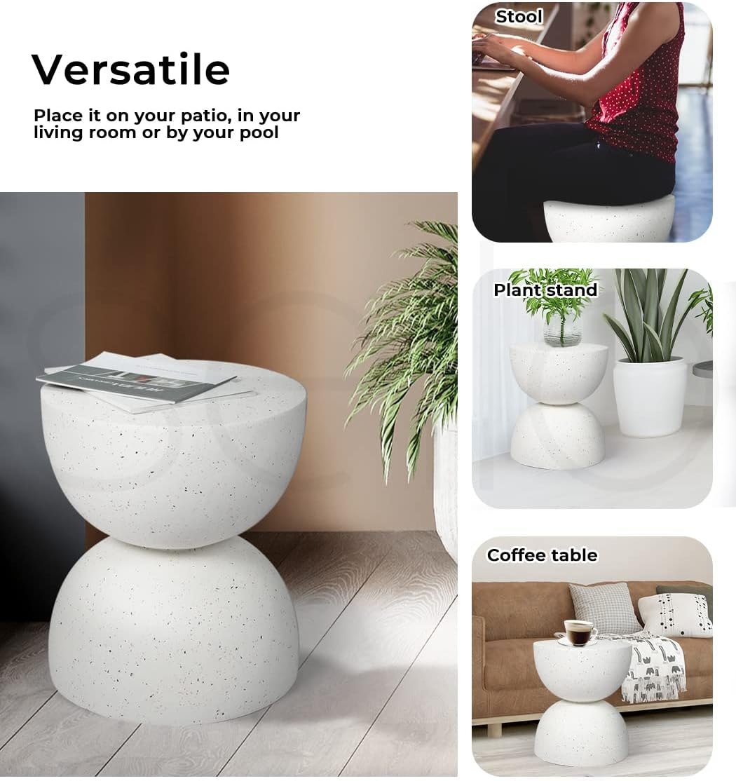 LEVEDE round Side Table, Small Hourglass End Table, Vintage Terrazzo Coffee Tables, Bedside Table for Living Room, Bedroom, Office, Cafe, No Assembly Required (40 X 46Cm, Beige) image number 1