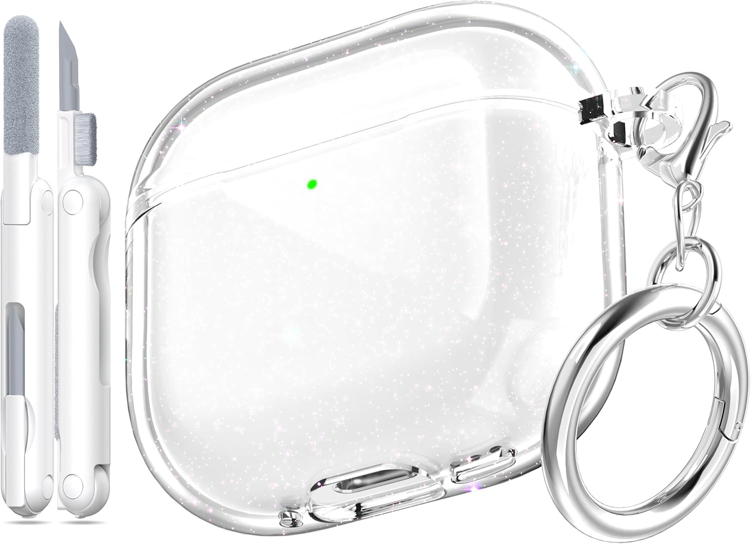 MHYALUDO for Airpods 4Th Generation Case Cover 2024, Military-Grade Shockproof, Soft TPU Highly Transparent Anti-Yellowing for Airpods 4 Case with Cleaning Kit & Cute round Buckle, Clear White