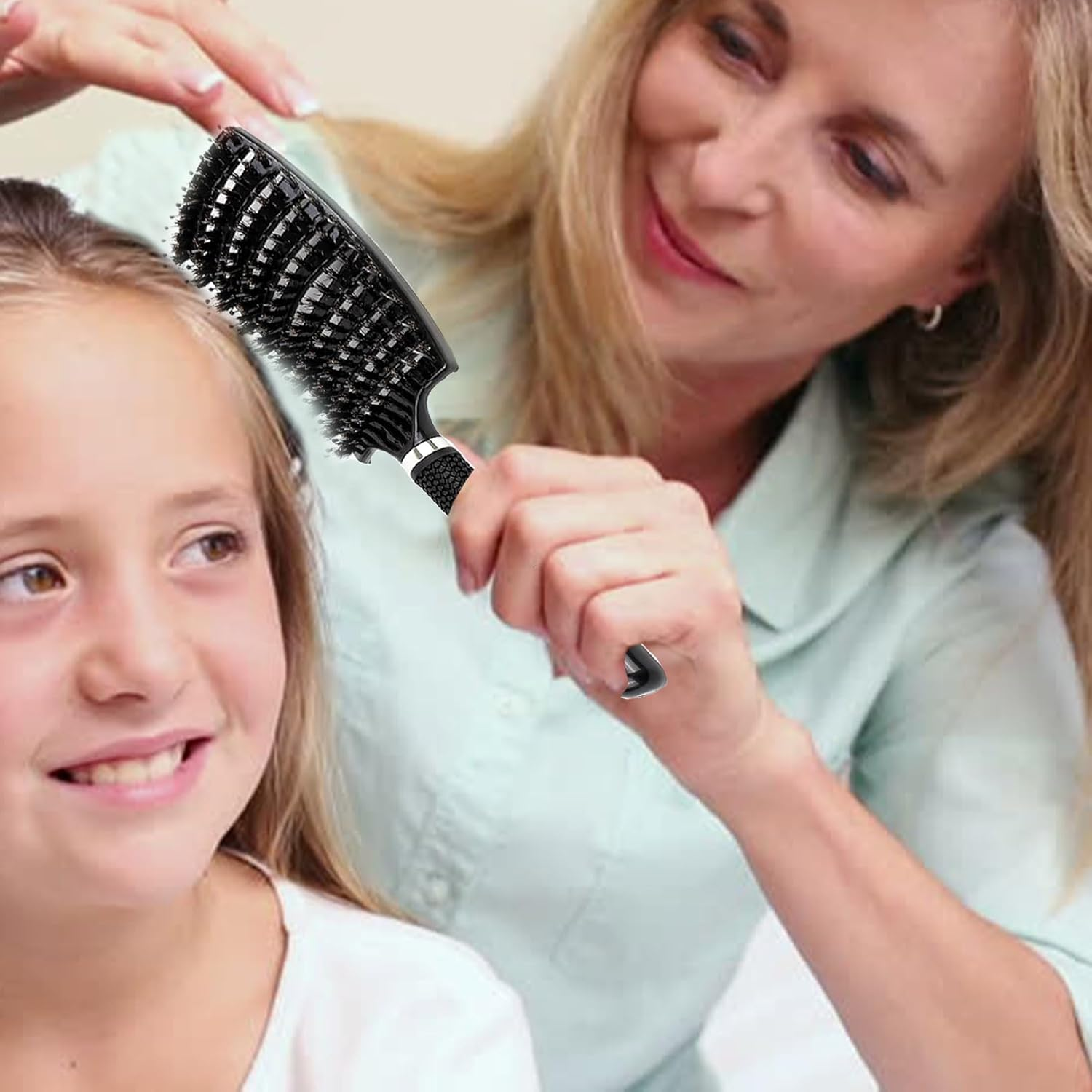 Hair Brush without Pulling, Men, Women, round Brush, Wild Boar Bristles, Detangler Brush, Long Hair for Curls, Thickness, Detangling Brush Set Including round Hair Brush, Paddle Brush, Brush Cleaner, Shampoo Brush image number 1