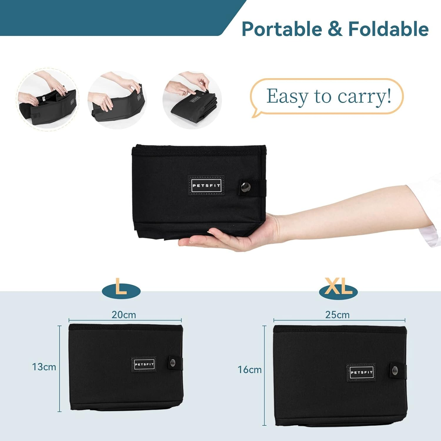 PETSFIT Cat Litter Box Large,Outdoor Cat Litter Box Waterproof Bottom, Zipped Travel Kitten Toilet, Standard Portable Collapsible Litter Carrier for Cats, Leak-Proof, Lightweight Black, 48 X 38X 15Cm image number 6