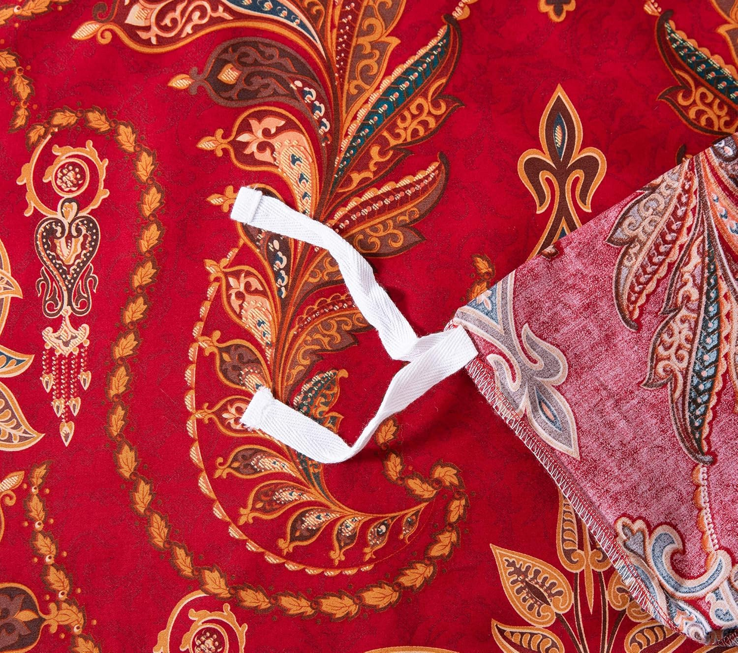 Eikei Italian Bohemian Paisley Duvet Cover 3Pc Set Boho Bedding Boteh Damask Medallion 400TC Egyptian Cotton Sateen Luxury European Traditional Style Bed Linen (Red Teal, Super King) image number 6