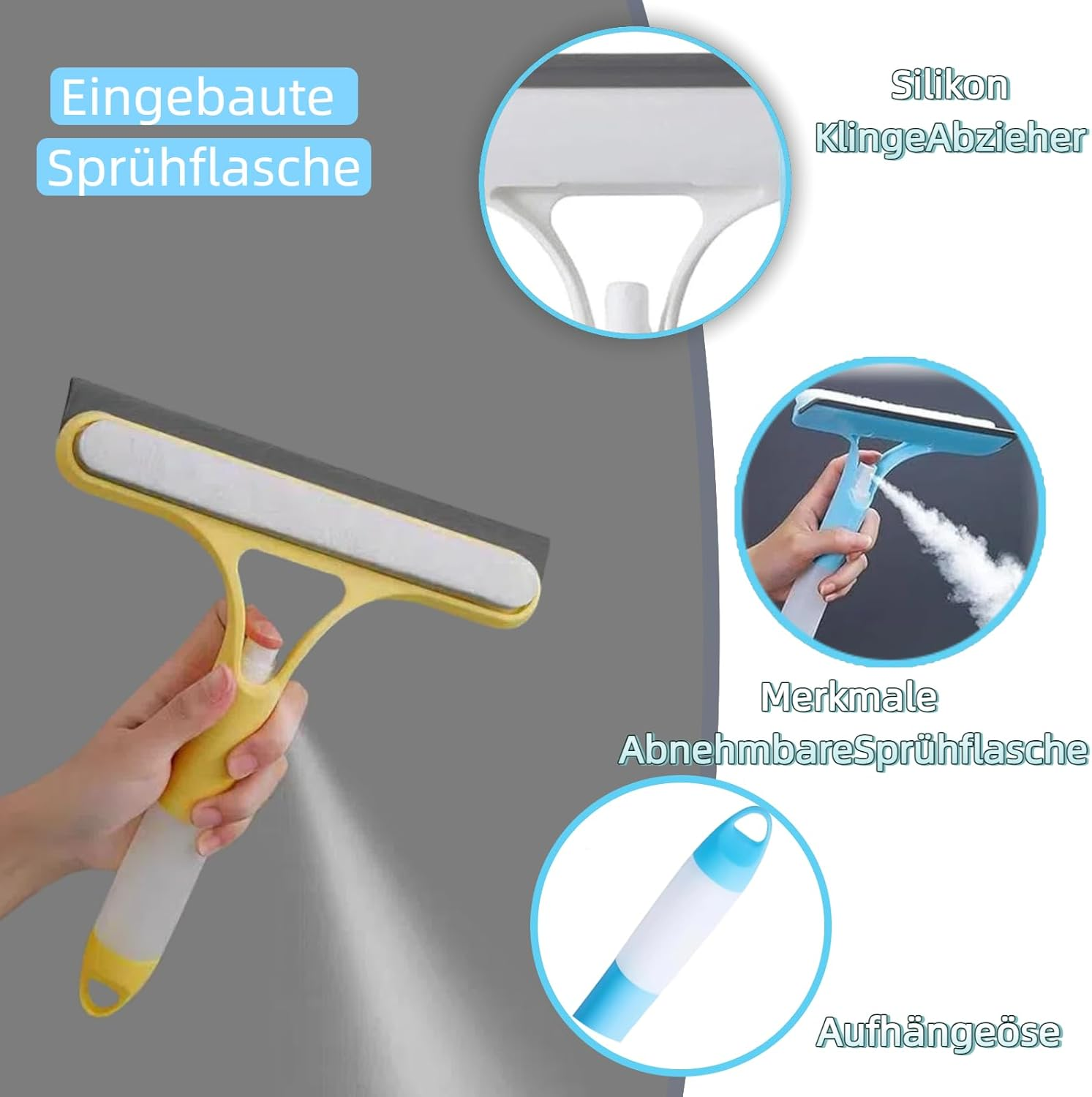 3-In-1 Window Squeegee and Shower Squeegee with Spray Bottle & Sponge, Ergonomic Glass Cleaner and Scraper for Shower Enclosures, Car Windows, Mirrors, Streak-Free Cleaning Tool image number 3