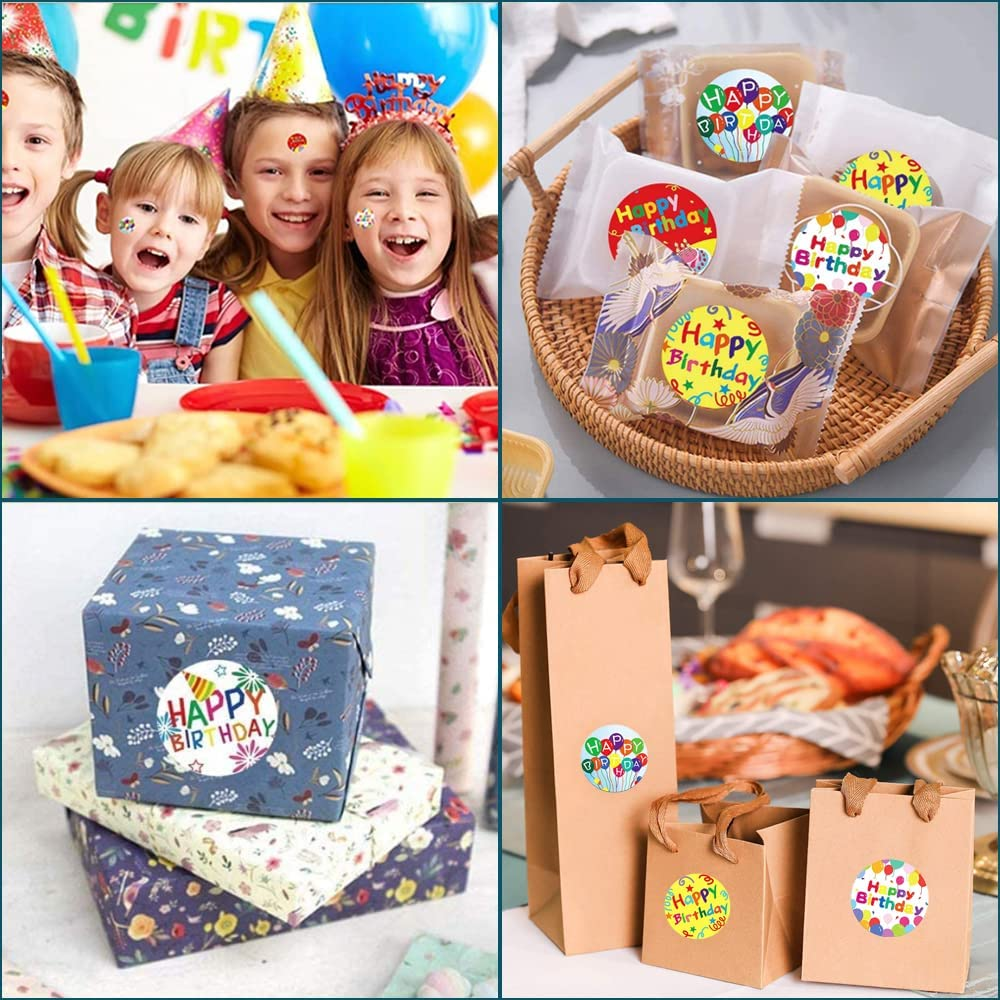 MIYKA 500 Pcs Happy Birthday Stickers Colorful Kid Birthday Stickers Decoration in 8 Designs for Kids Children Students image number 6