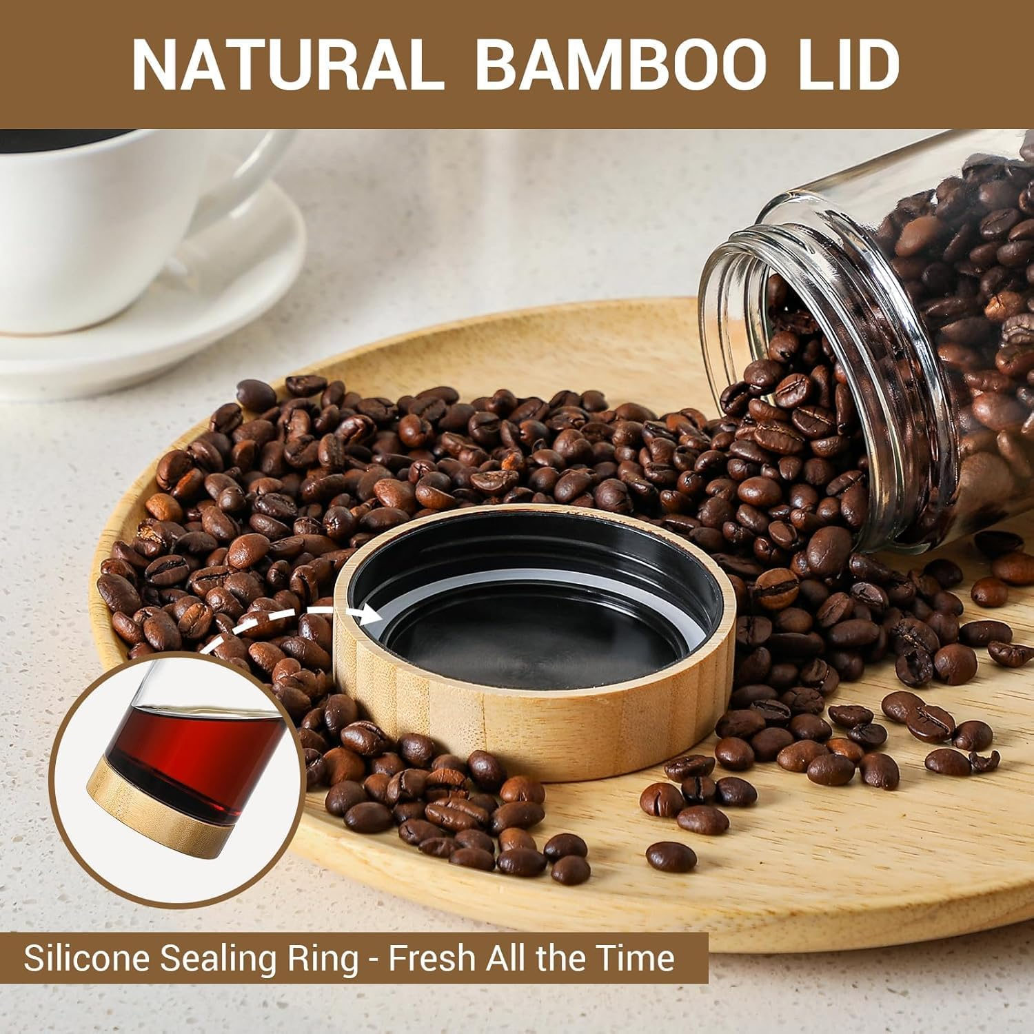 AUMA 4-Pack 16Oz Glass Jars with Airtight Lids, Overnight Oats Containers with Bamboo Lids, Wide Mouth Mason Salad Jars, Glass Food Storage Containers for Snacks Yogurt Spice Sugar image number 1