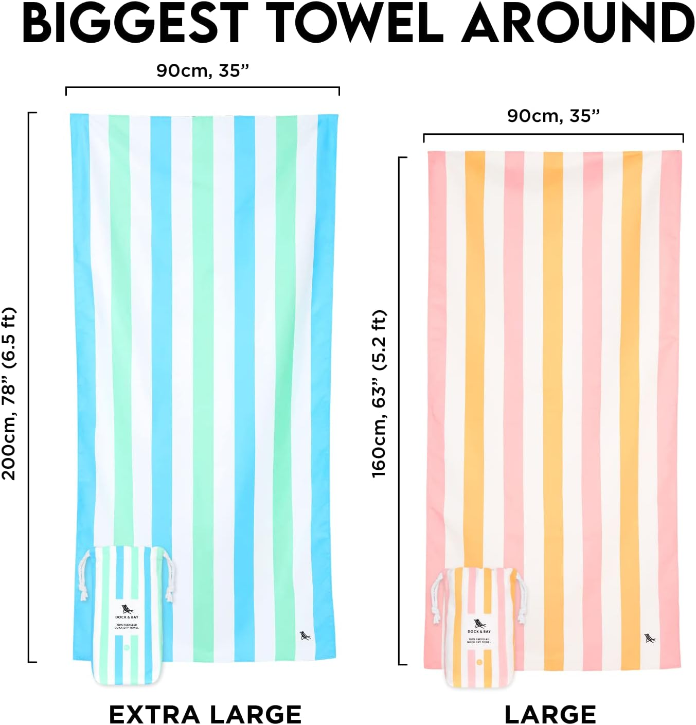 Dock & Bay Beach Towel - Quick Dry, Sand Free - Compact, Lightweight - 100% Recycled - Includes Bag - Summer - Rainbow Skies - Large (160X90Cm, 63X35) image number 5