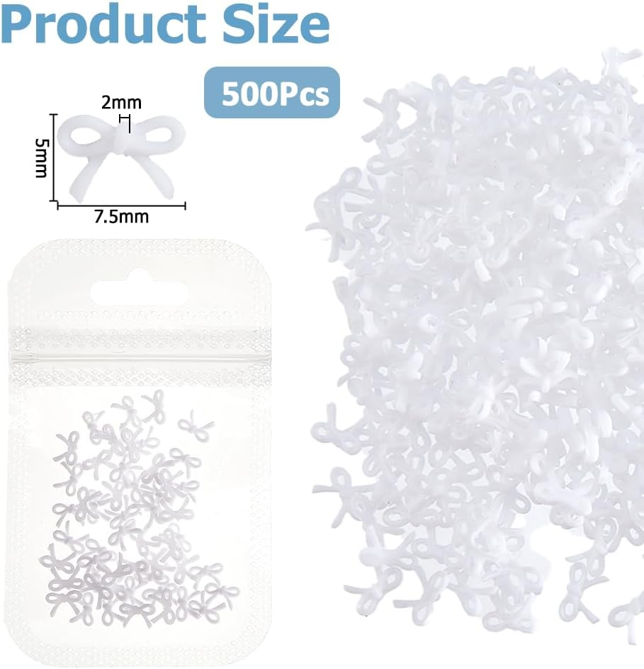 Hobbspring Pack of 500 Mini Bows for Crafts Resin White Bow Decorations 3D Resin Bow Cute Bow Nail Jewellery Accessories for DIY Nail Art Greeting Cards Picture Frame Accessories