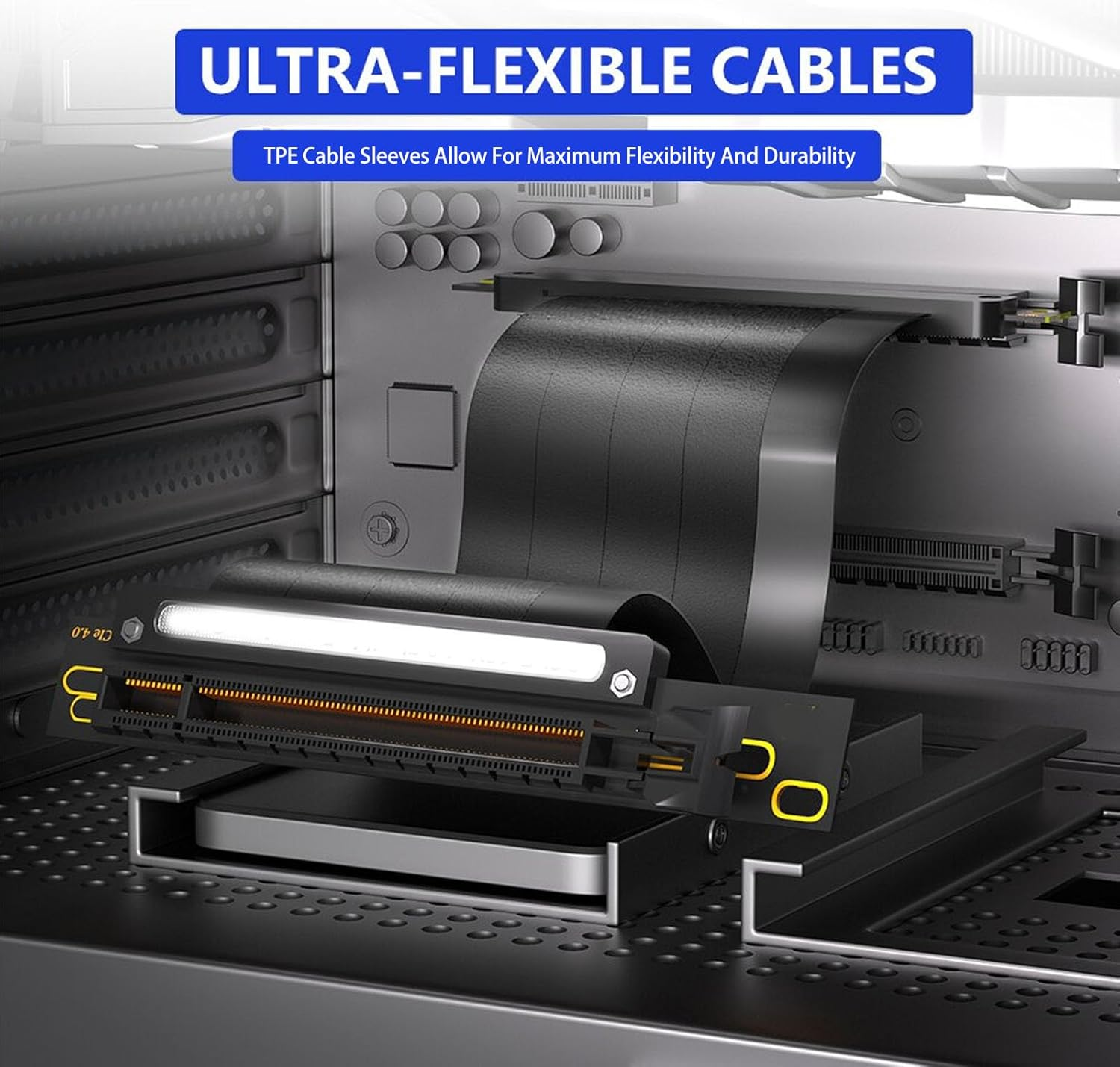 Pcie 4.0 X16 GPU Riser Cable,180 Degree EMI Shielded Pcie Extension Cable,16X Flexible Cable High Speed Extension Port Adapter for Graphics Card (300Mm) image number 4