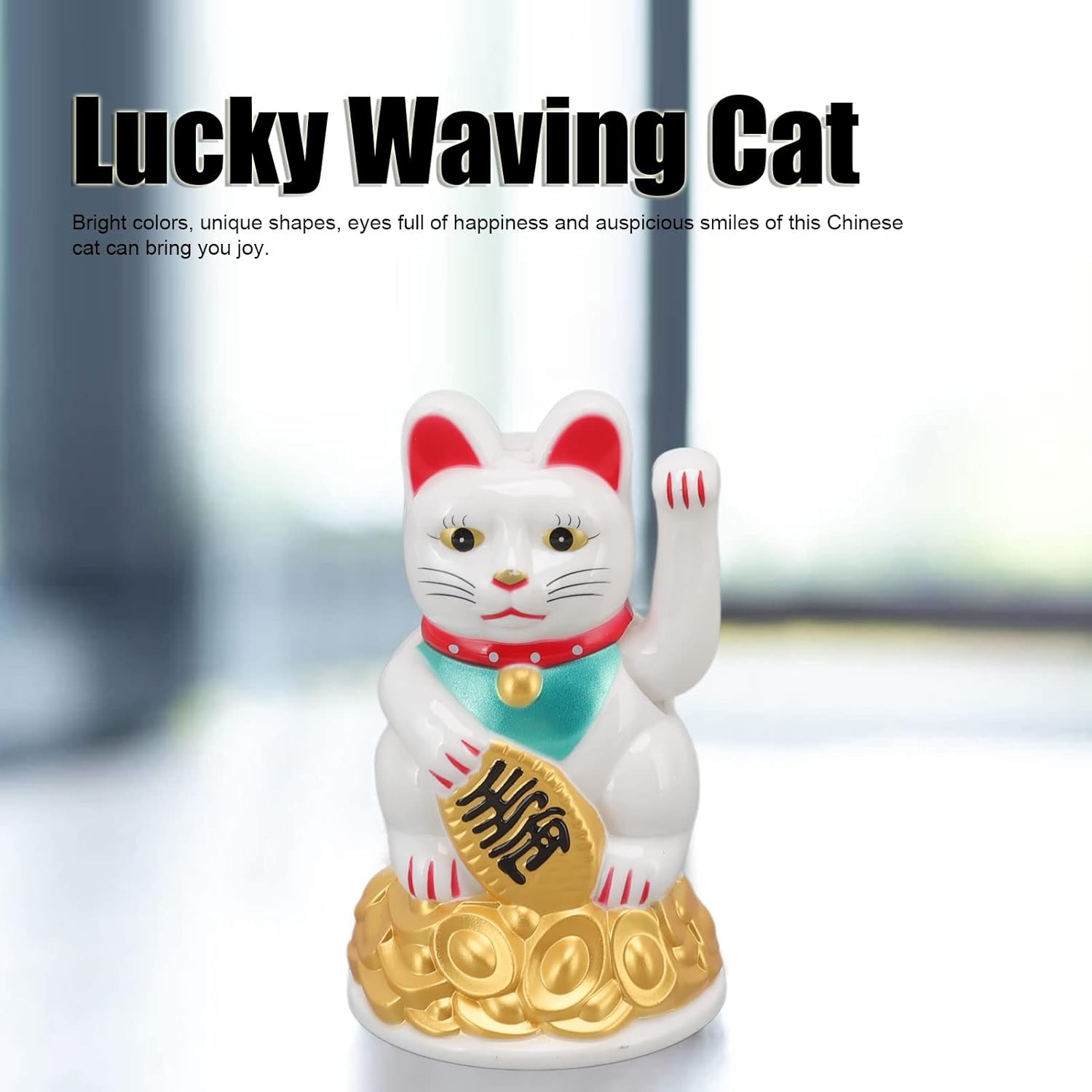 Jiawu Lucky Fortune Cat, Maneki Neko, Feng Shui Lucky Cat Ornament, Battery Operated Gold Fortune Cat Hand Waving Wealth Welcoming Cat Sculpture for Home Decoration Gift Giving (4.5In White) image number 6