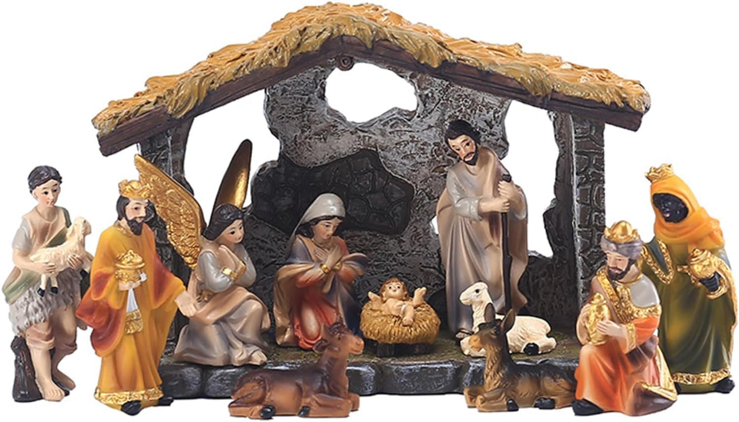 12PCS Nativity Set for Christmas Indoor,Christmas Statue Nativity Scene Set,Christmas Sets and Characters Manger Scene Resin Crafts Christmas Decoration image number 3