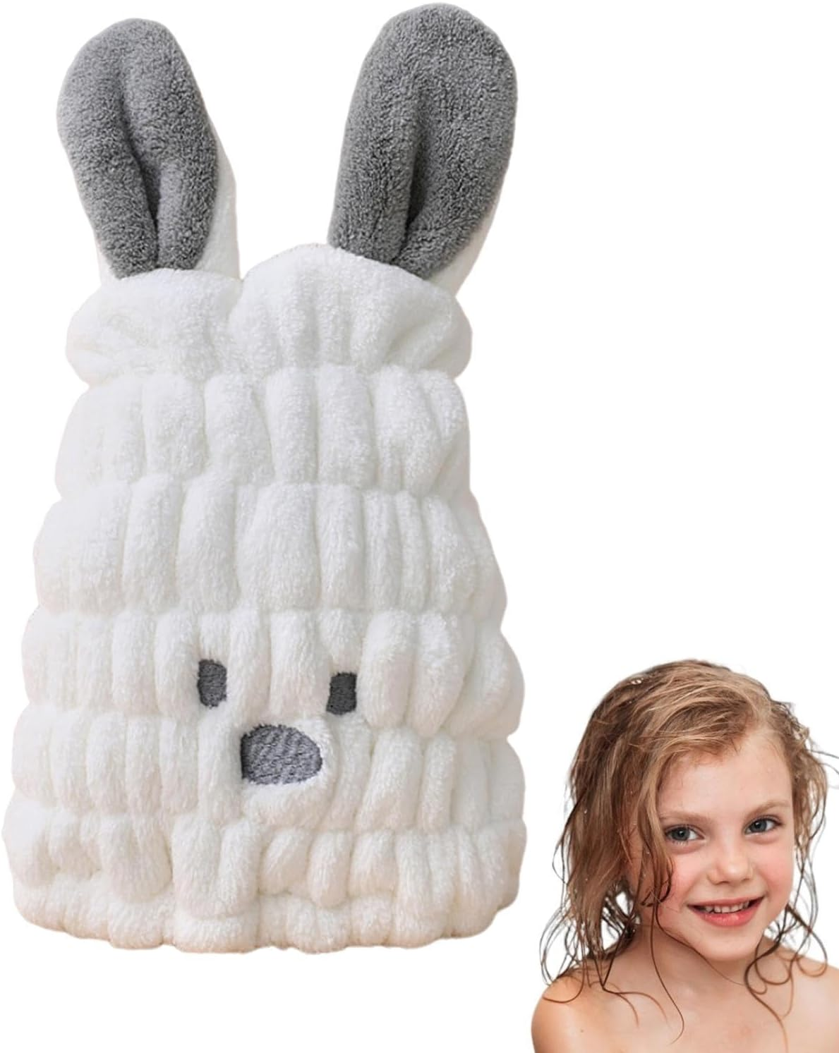 Hair Drying Towel for Kids - Children'S Cartoon Absorbent Hair Wrap,Machine Washable Hair Drying Tool for Face Wash, Makeup, and Bath Buniq image number 3