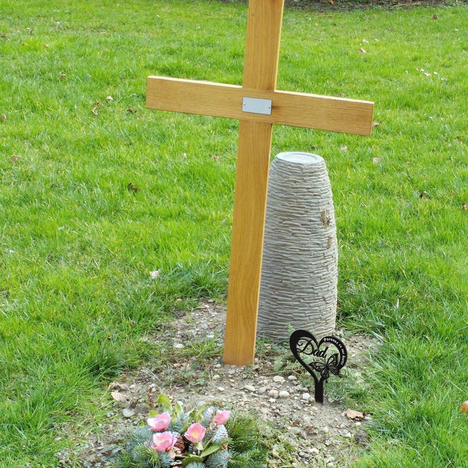 Wesiti Metal Grave Marker Dad Memorial Garden Stake Butterfly Remembrance Plaque Waterproof Sympathy Grave Stake for Loss of Father Outdoors Cemetery image number 6