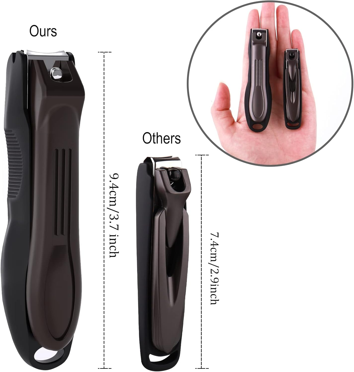 GLAMFIELDS Nail Clipper Set with Catcher and File, Stainless Steel Nail Cutter Fingernail Toenail Clippers Nail Trimmer Set for Men and Women, Packed with Leather Case, Silver image number 2