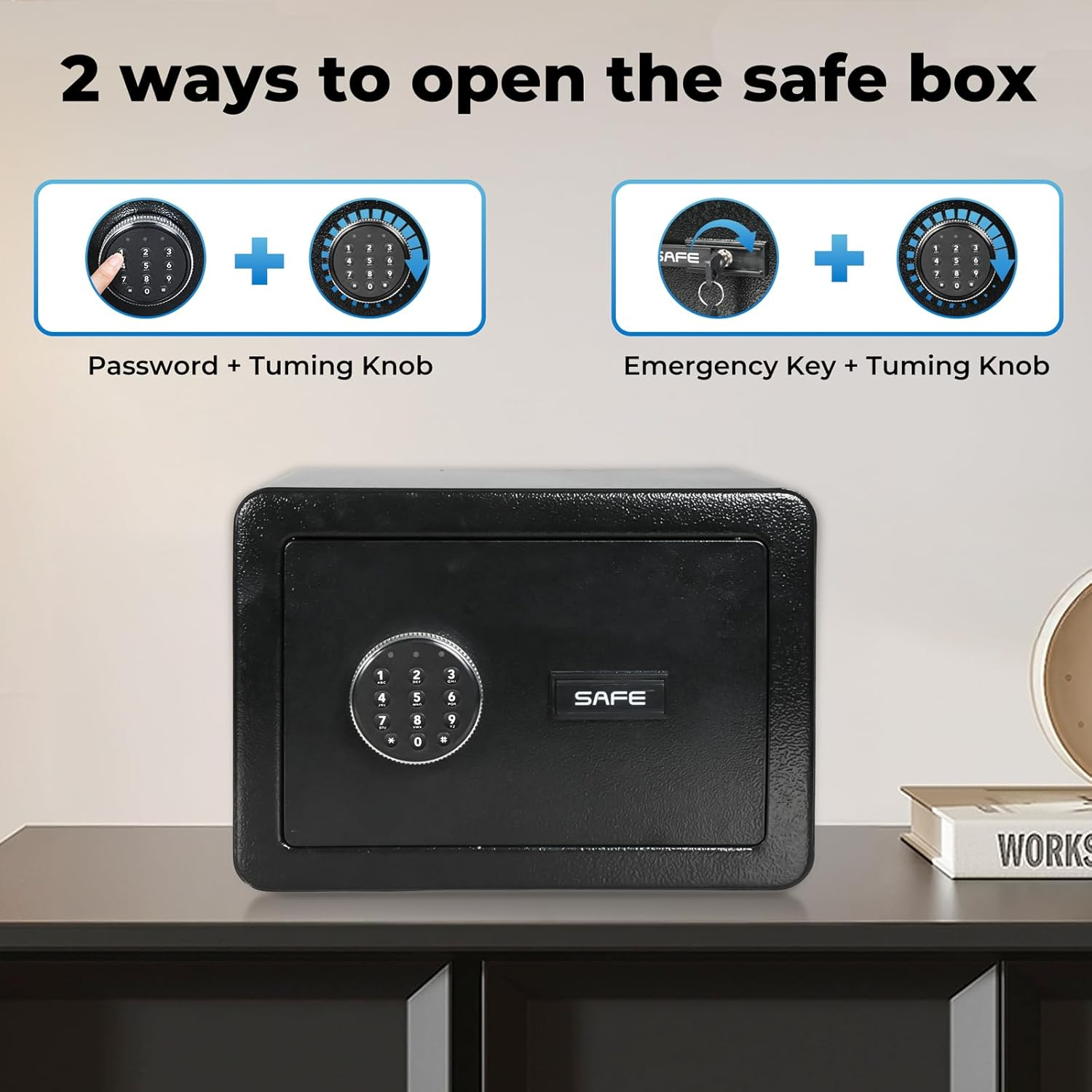 23.3L Small Cabinet Security Safe Box, Digital Safe Box Gun Safe,Fireproof Home Lock Safe with Digital Keypad Safety Key Lock for Home Business Office Hotel Money Document Jewelry Passport Storage image number 6