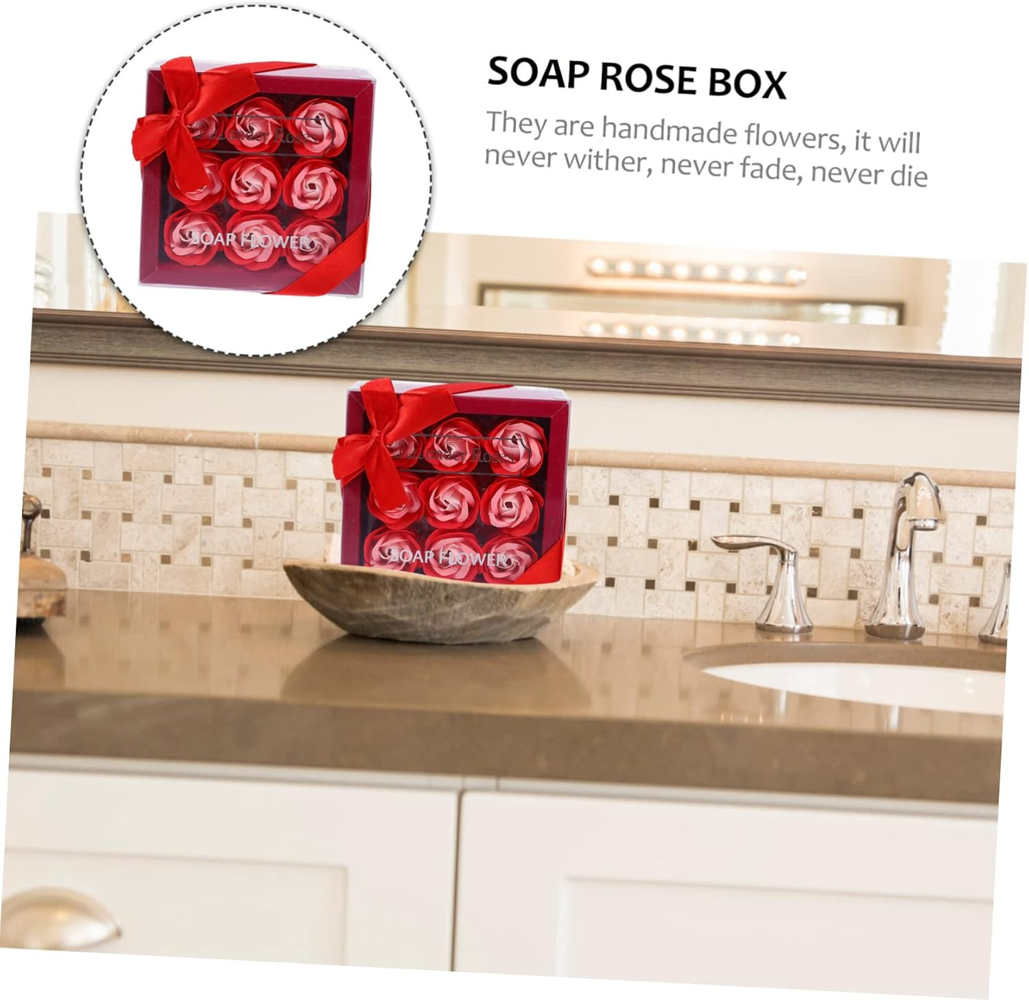 Abaodam Faux Rose Flower Box 9 Artificial Flowers for Wedding Party Decorations image number 4