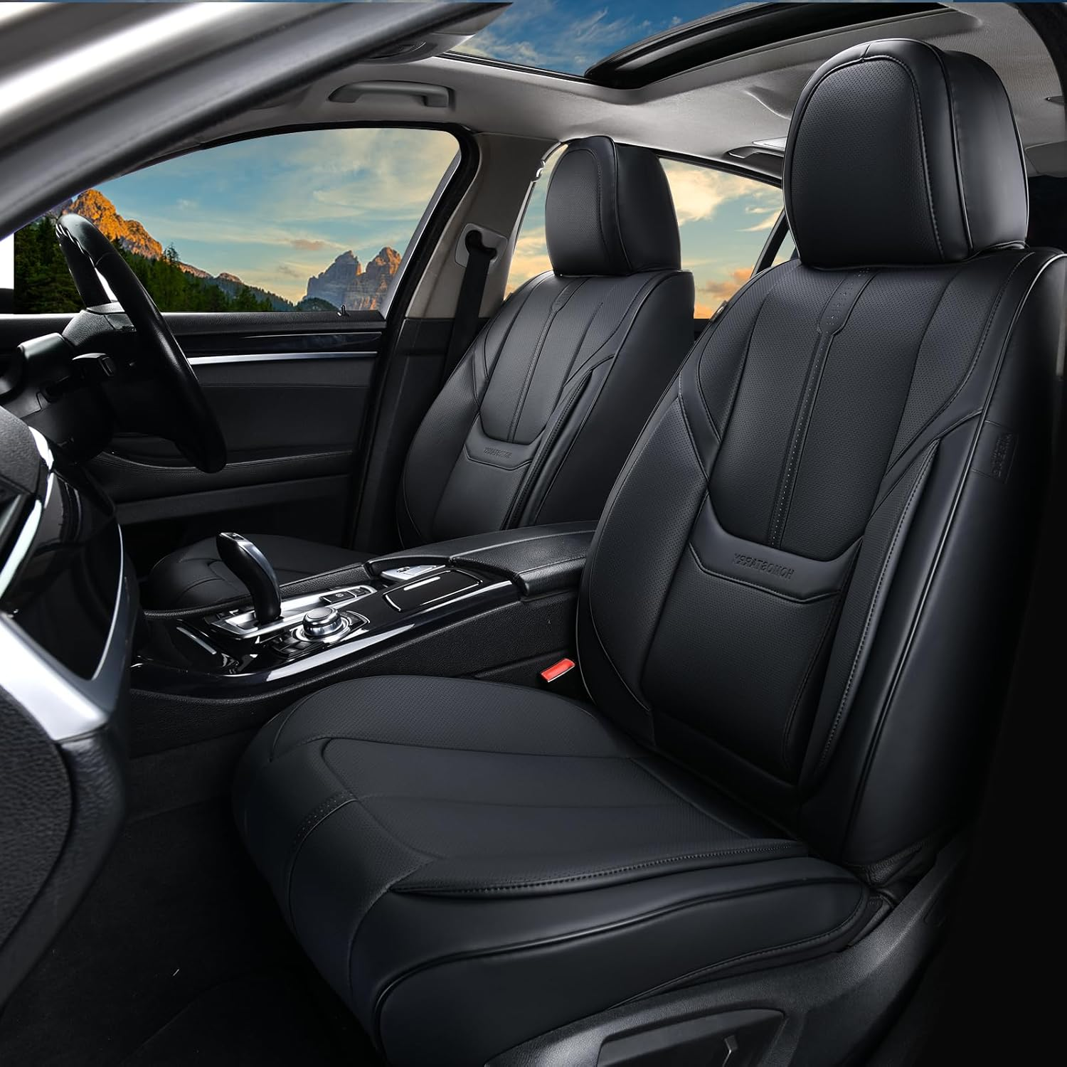 HOMOSTARRY Car Seat Covers, Nappa Leather Car Seat Covers, Waterproof Automotive Seat Covers with Airbag Compatible, Universal Car Seat Protector Fit for Most SUV Sedans Trucks (Beige, Full)