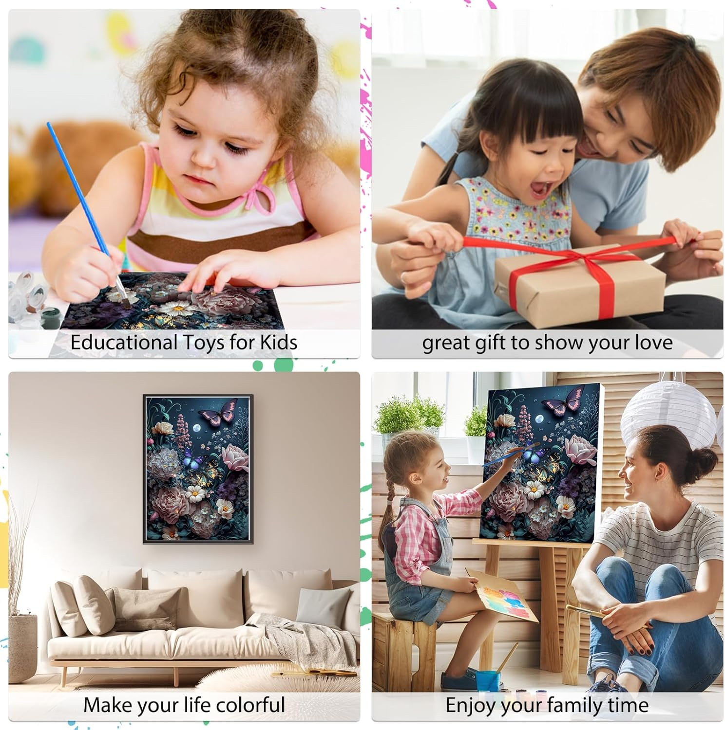 MEIYUDA DIY Paint by Numbers for Adults with Frame Flower, Paint by Numbers Kits Butterfly, Arts and Crafts for Beginner, Paint by Numbers Acrylic Pigment Drawing Paintwork Wall Art 30X40Cm - 02-Florid image number 5