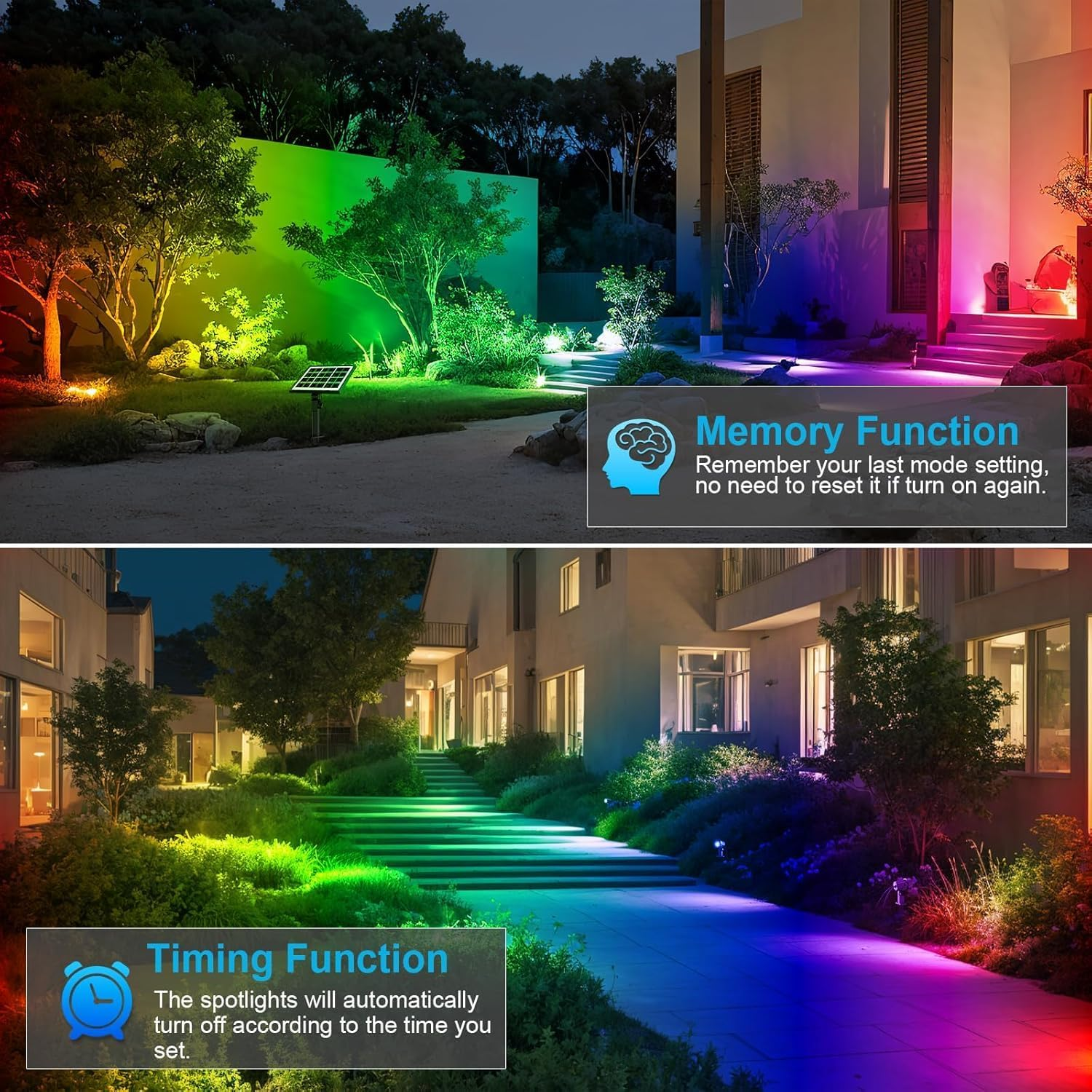 Meihua Solar Spotlights 3 in 1 with Remote Control RGB Outdoor Landscape Light IP66 Waterproof Garden Light 10 Colors 12 Modes with Timer Memory Funtion for Gardens Statue Pathway Patio image number 2