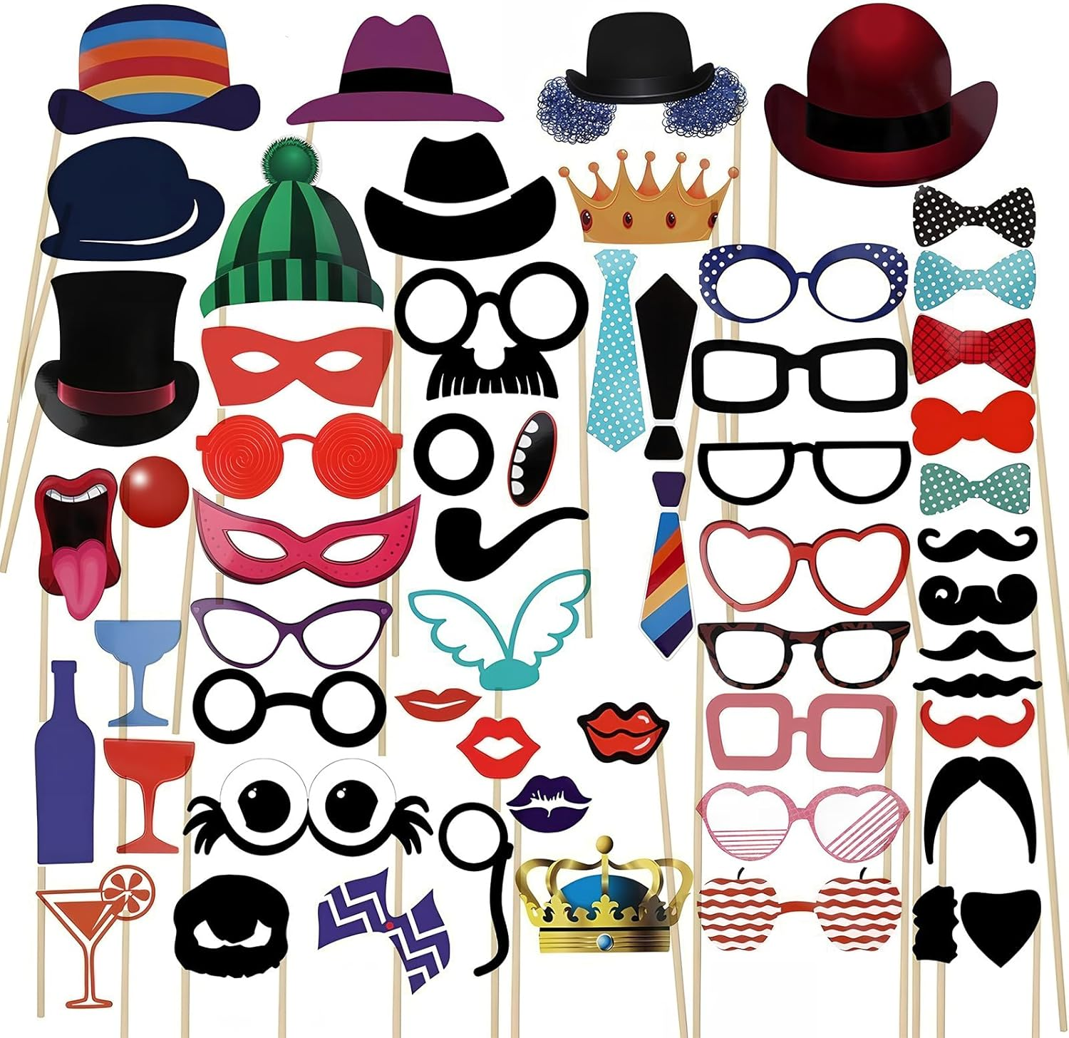 58 Party Props Photo Booth Party Favours, Photo Booth Props, Photo Booth Frame with Sticks and Stickers, for Birthday Engagement Wedding,Paper Props Fancy Paper Eyeglasses