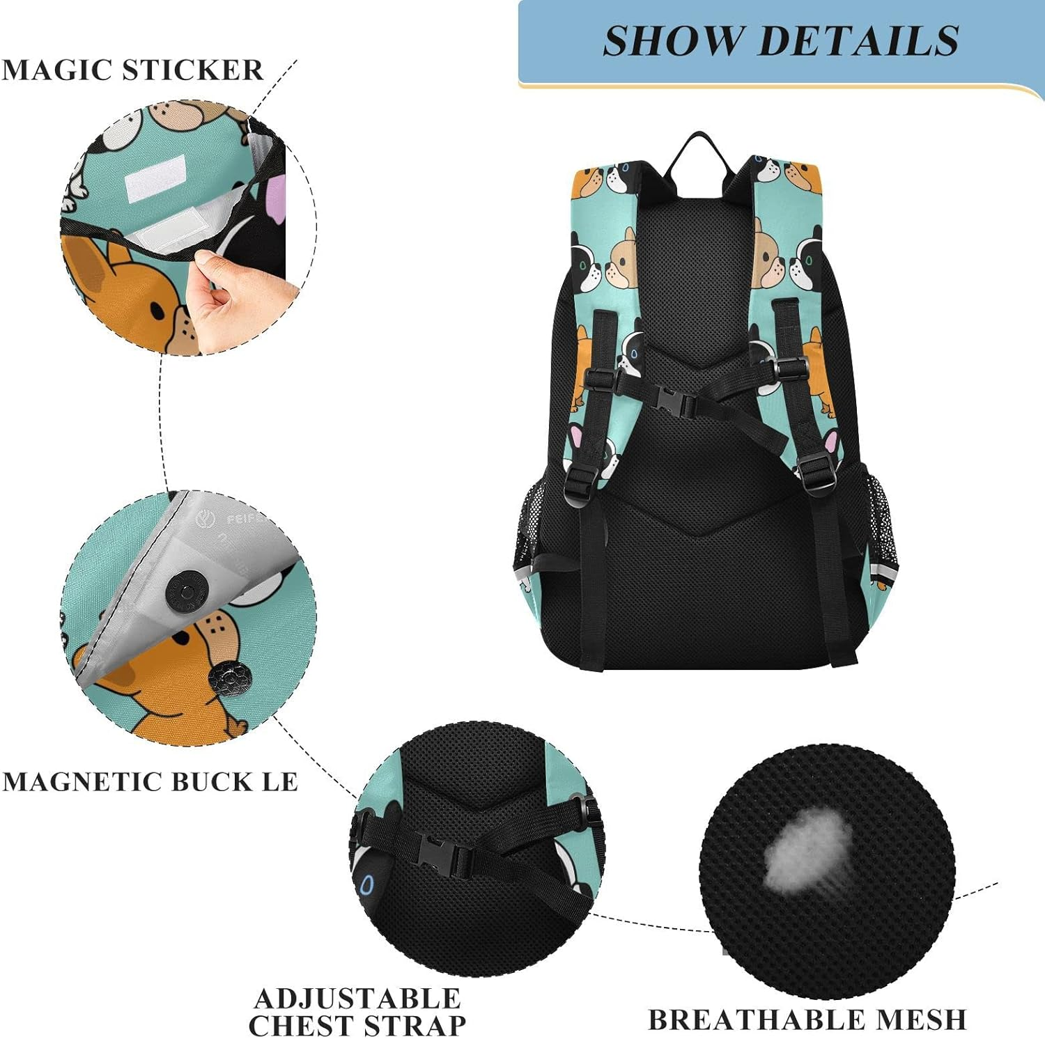 ALAZA Cute Puppy Dog French Bulldog Print Laptop Backpack Purse for Women Men Travel Bag Casual Daypack with Compartment & Multiple Pockets, Multicolor, One Size, Daypack Backpacks image number 4