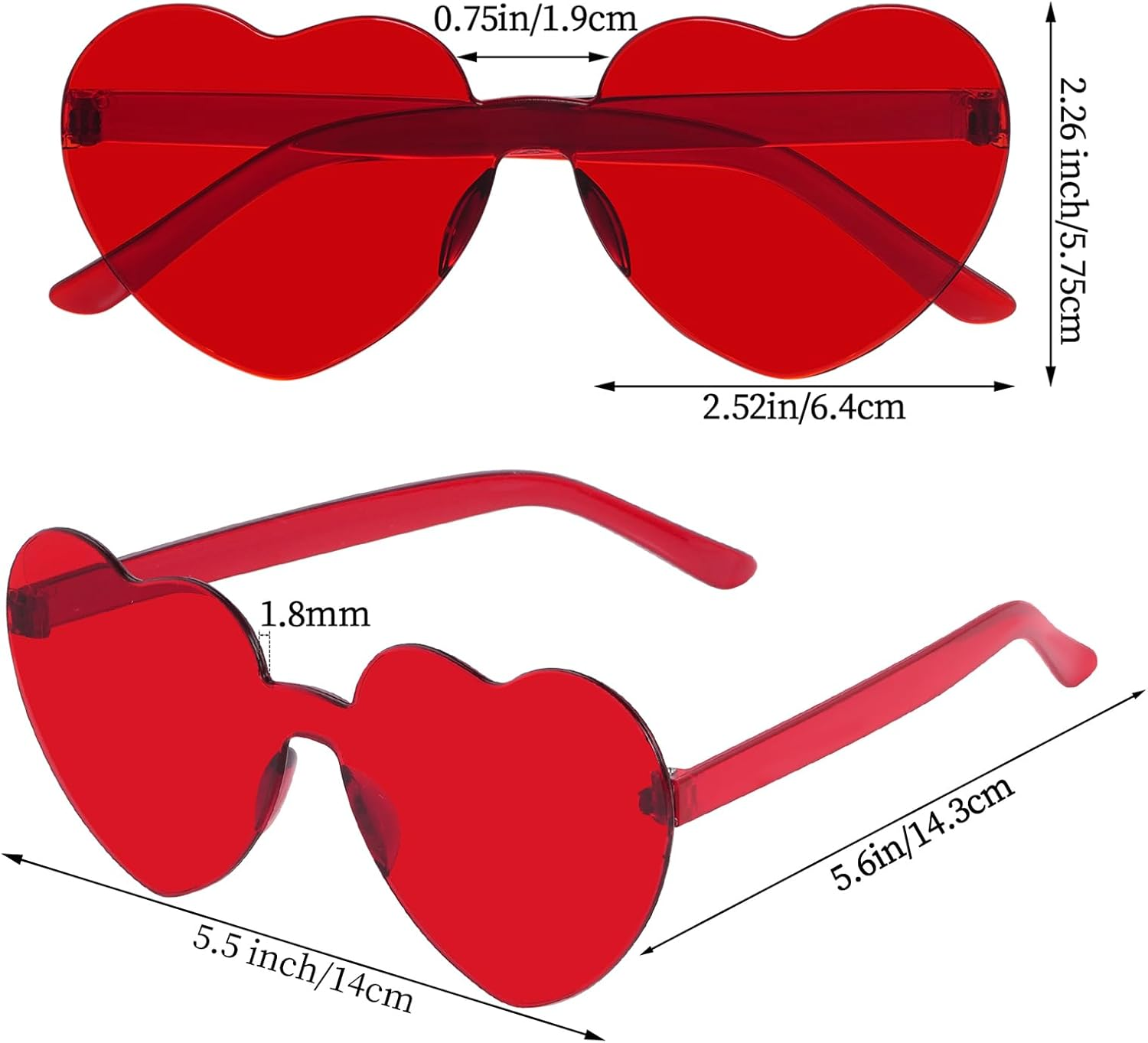 OJIOUI 12 Pairs Heart Shape Sunglasses, Party Glasses Costume Eyewear for Unisex Party Prop Favors Supplies - Solid Color image number 3