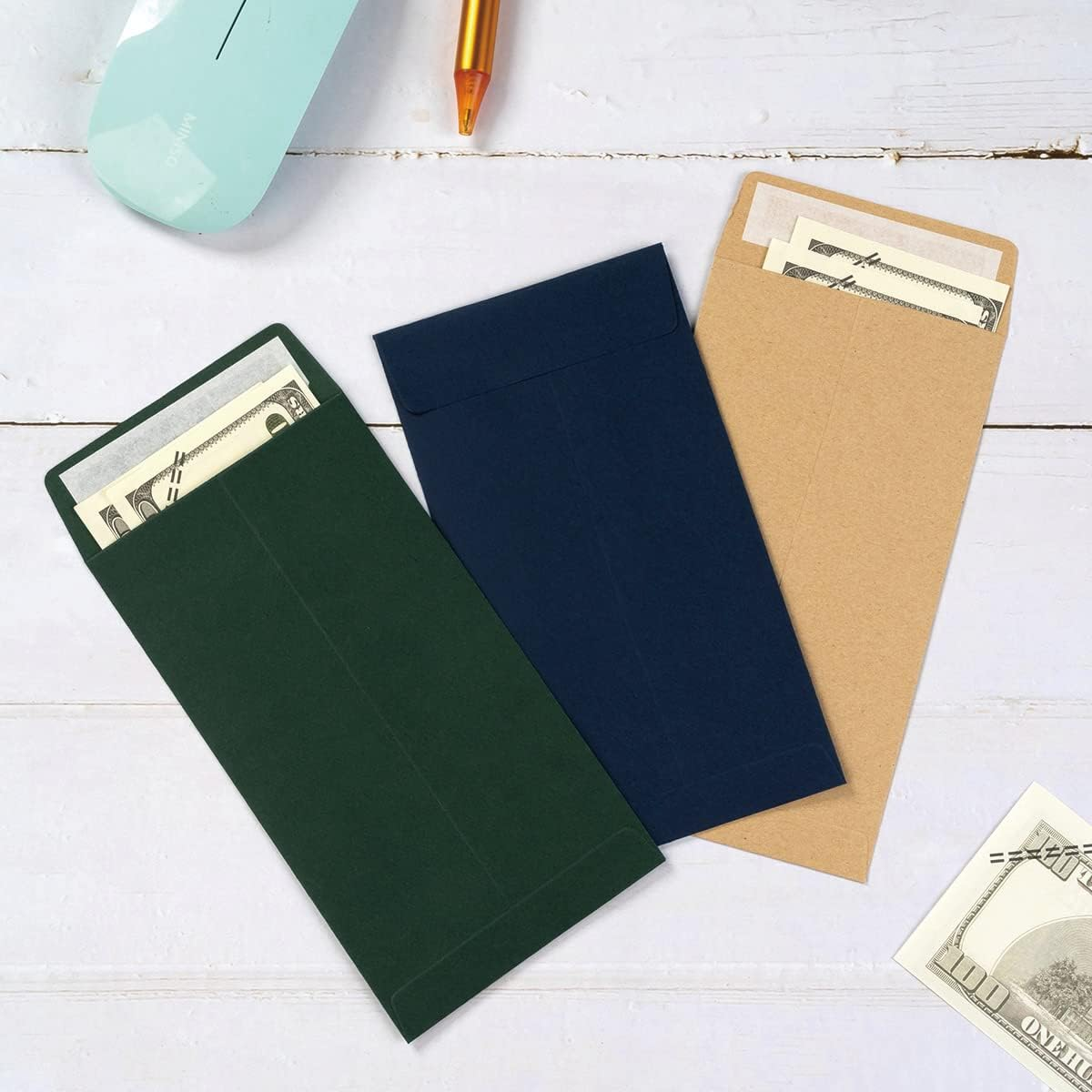100 Pack Cash Envelopes #7 Coin Envelopes Self Seal for Money Saving, Cash, Budgeting, Check, Gifts Cards, 3 1/2 X 6 1/2 Inches (Kraft Brown) image number 1