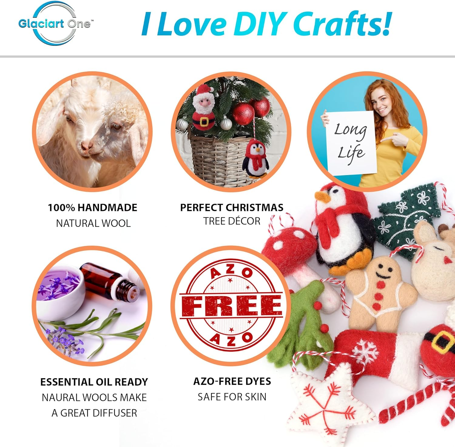 GLACIART ONE Wool Felt Christmas Ornaments Set of 10 | for Christmas Tree Decorations, Hanging Garland, Holiday Mobiles, Advent Wreath Craft or Advent Calendar Ornaments|Passive Oil Diffuser image number 4