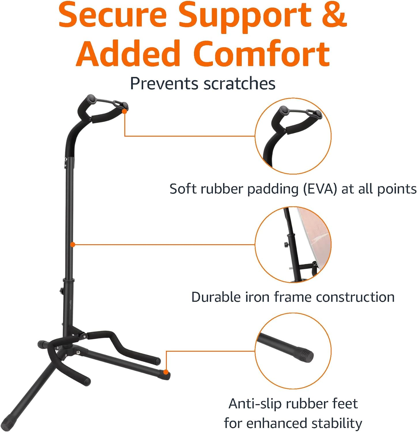 Amazon Basics Guitar Stand, Neck Support - for Home, Music Stores, Recording Studios, Display & Storage, Black image number 6