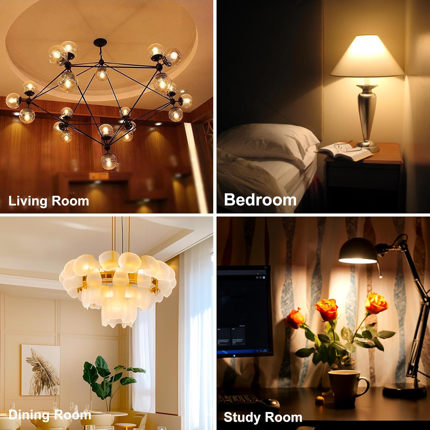 Spacelumen E27 Dimmable Bulbs 4W 40W Equivalent G45 Golf Ball Bulbs, Warm White 2700K, Vintage Led Edison Screw Bulb for Celling Fan Vanity Light & Pendant Light, 4-Pack