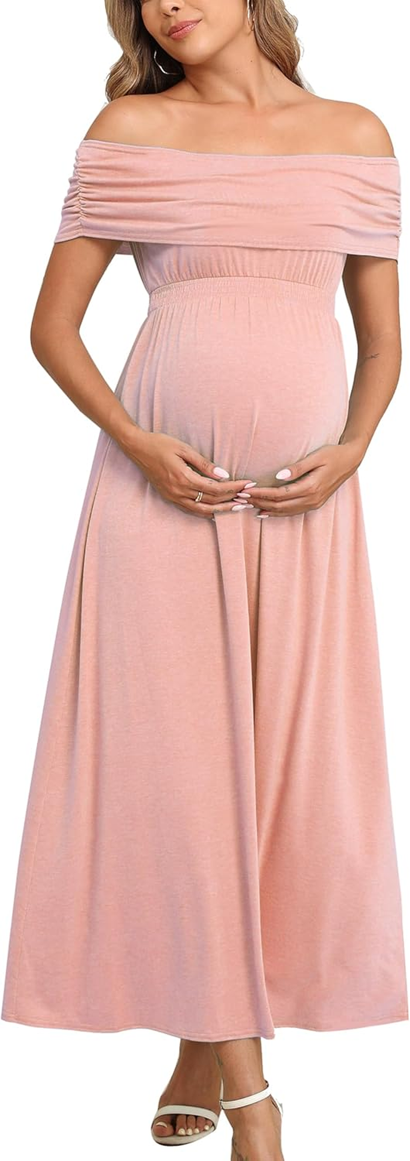 Off the Shoulder Maxi Maternity Dress for Photoshoot Baby Shower Sleeveless Casual Long Dresses image number 1