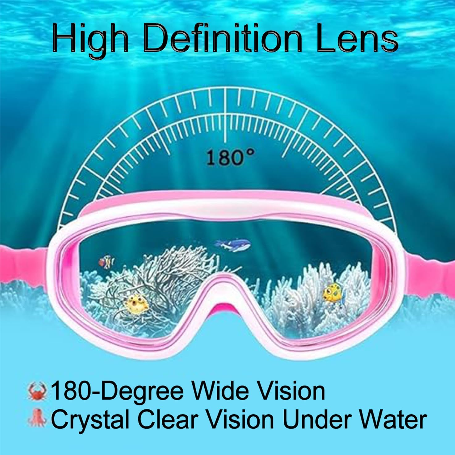 WADY Swim Goggles, Kids Swim Goggles Large Frame, Soft Silicone Frame and Strap, Anti-Fog, Watertight, UV Protection, Wide Vision, Swimming Glasses for Children and Early Teens - Purple Pink image number 2