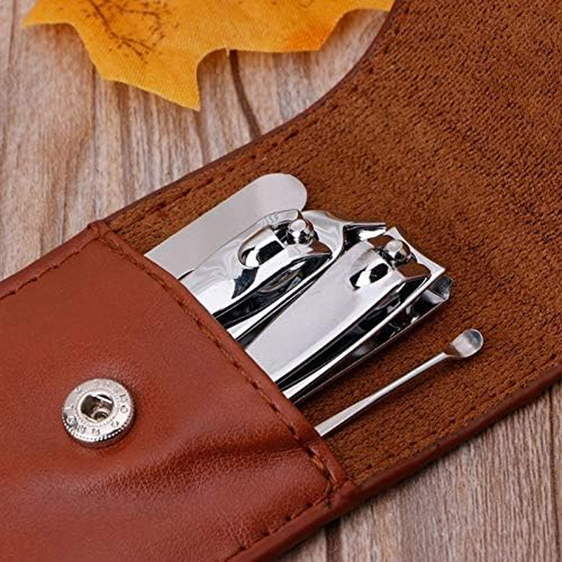 4Pcs/Set Pedicure Manicure Set Stainless Steel Nail Clippers File Ear Pick Kit with Leather Case 10X6Cm Zhengpingpai image number 1