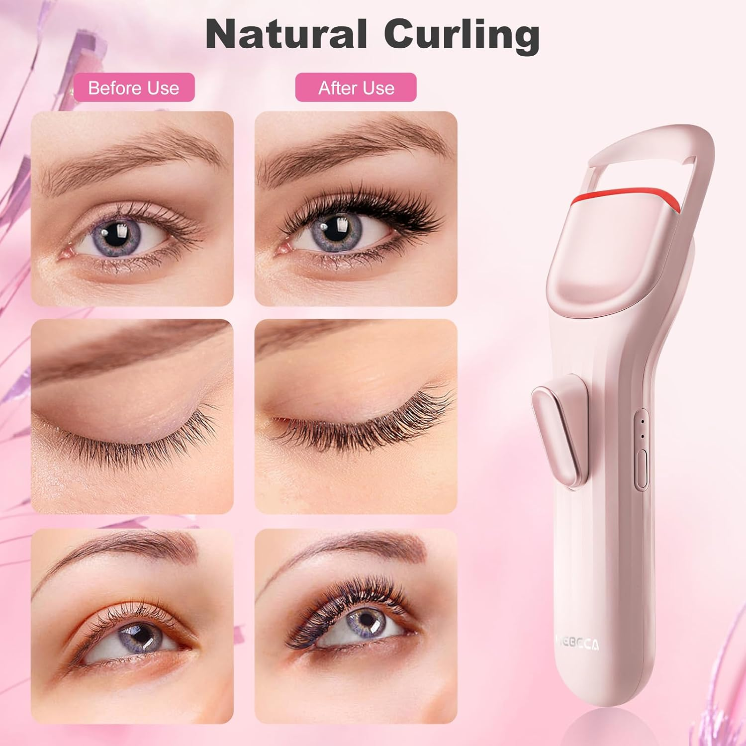 Heated Eyelash Curler Professional - Eye Lashes Curler with Innovative Heating Silicone, Electric Eyelashes Curler with 600Mah Rechargeable Battery EC4001 (Pink) image number 1