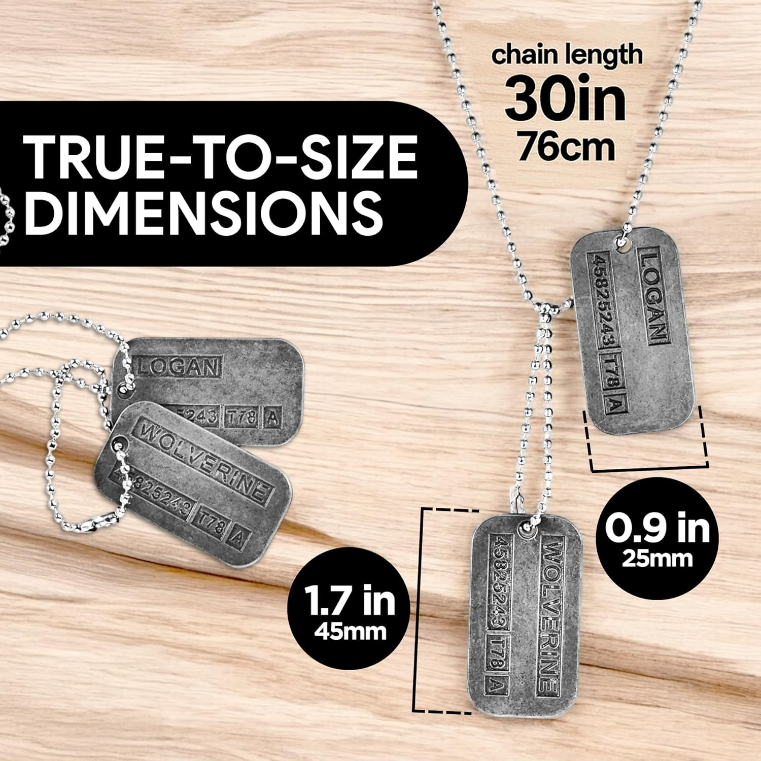 'Wolverine' Logan Military Dog Tags - Movie Costume Cosplay Prop - Stainless Steel Chains&Silencers Included image number 6