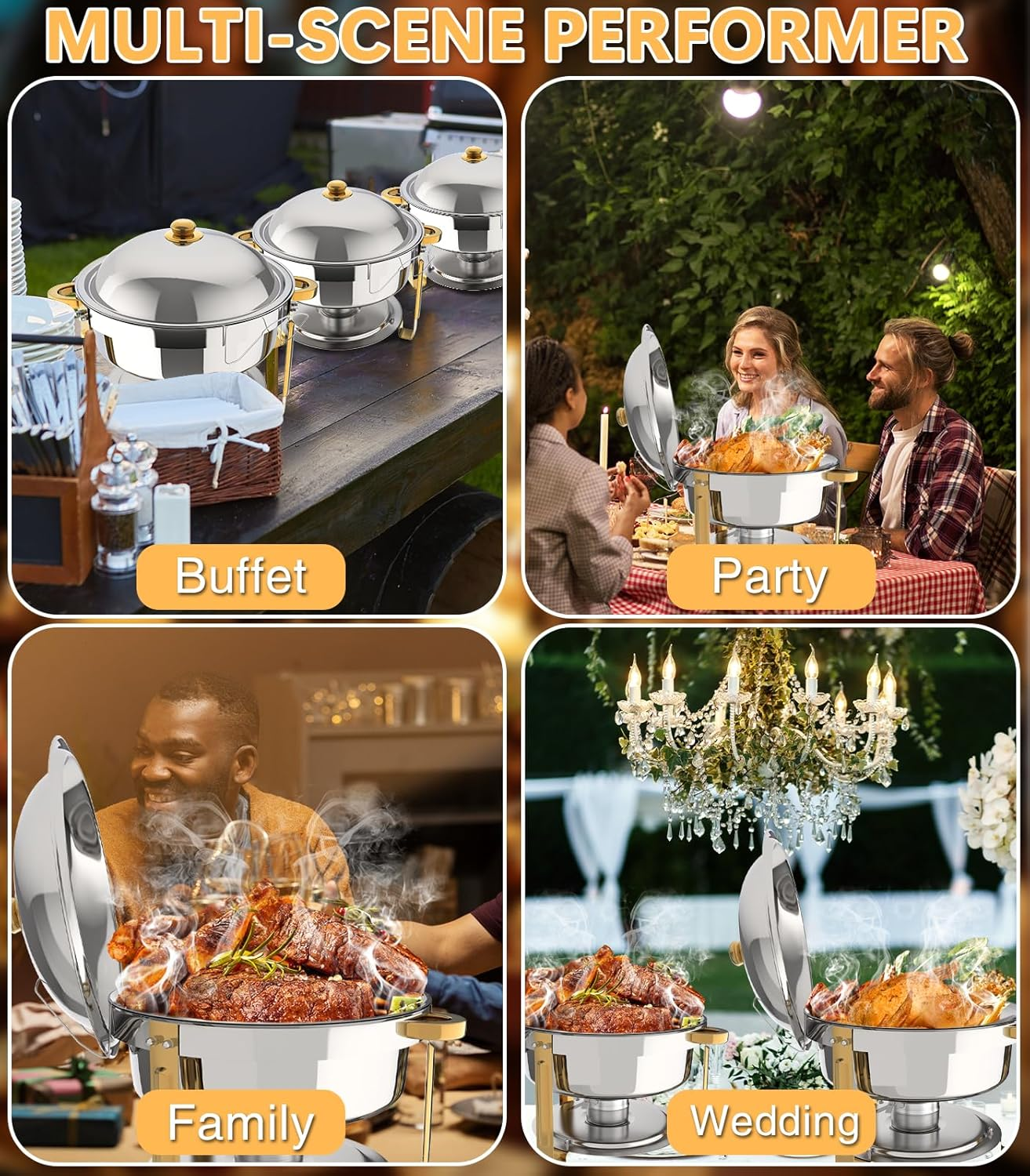 Beviliu 5.7L(6QT) Chafing Dishes for Buffet, 4 Pack 5.7L Food Warmers for Parties Buffet, Warming Trays for Buffets Party, Catering Supplies Buffet Display Chafing Dish for Any Parties image number 2