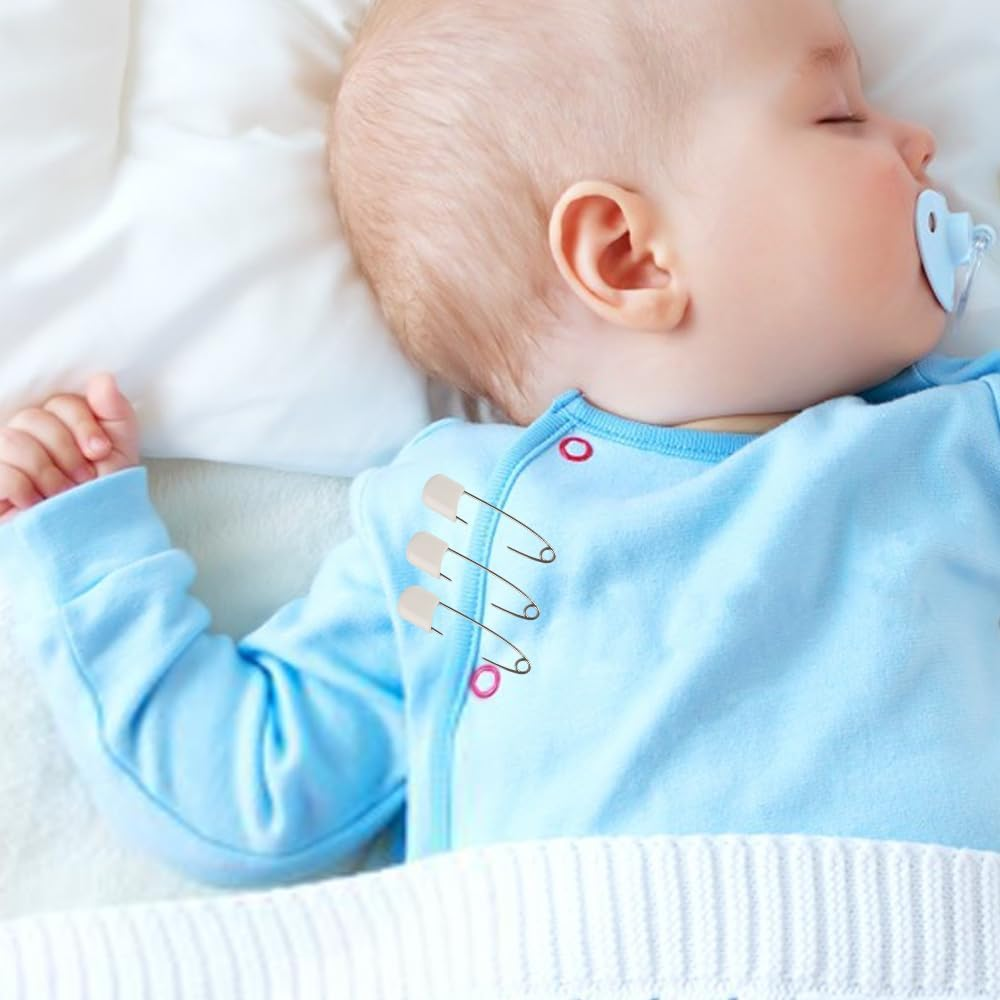 Nappy Safety Pins,100 PCS Plastic Head Cloth Diaper Pin Stainless Steel Lock Diaper Pins Craft Sewing Baby Safety Pin for Clothes Dress Craft Hold Clip image number 2
