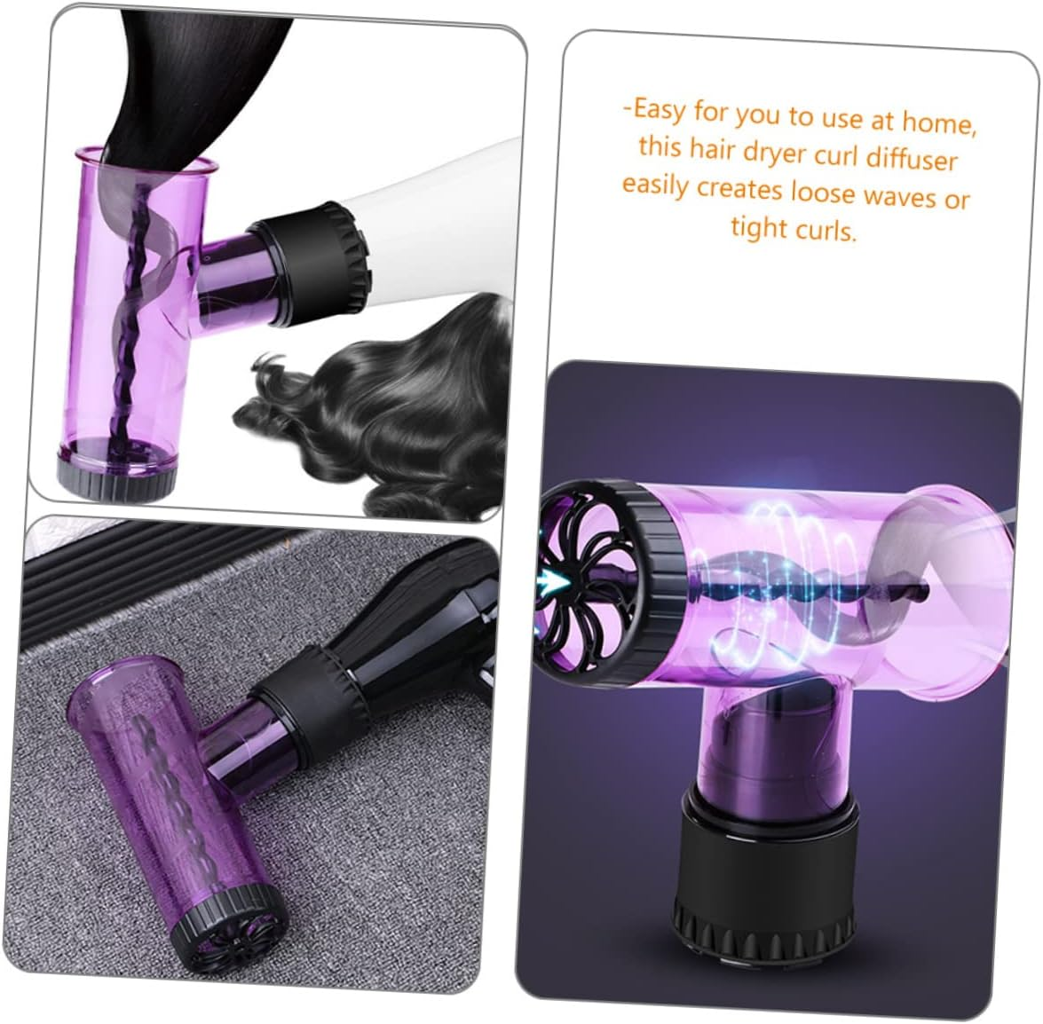 SHERCHPRY Curling Hair Dryer Diffuser Attachment Travel-Friendly Hair Curling Tool Purple for Large Waves and Curly Styles image number 2
