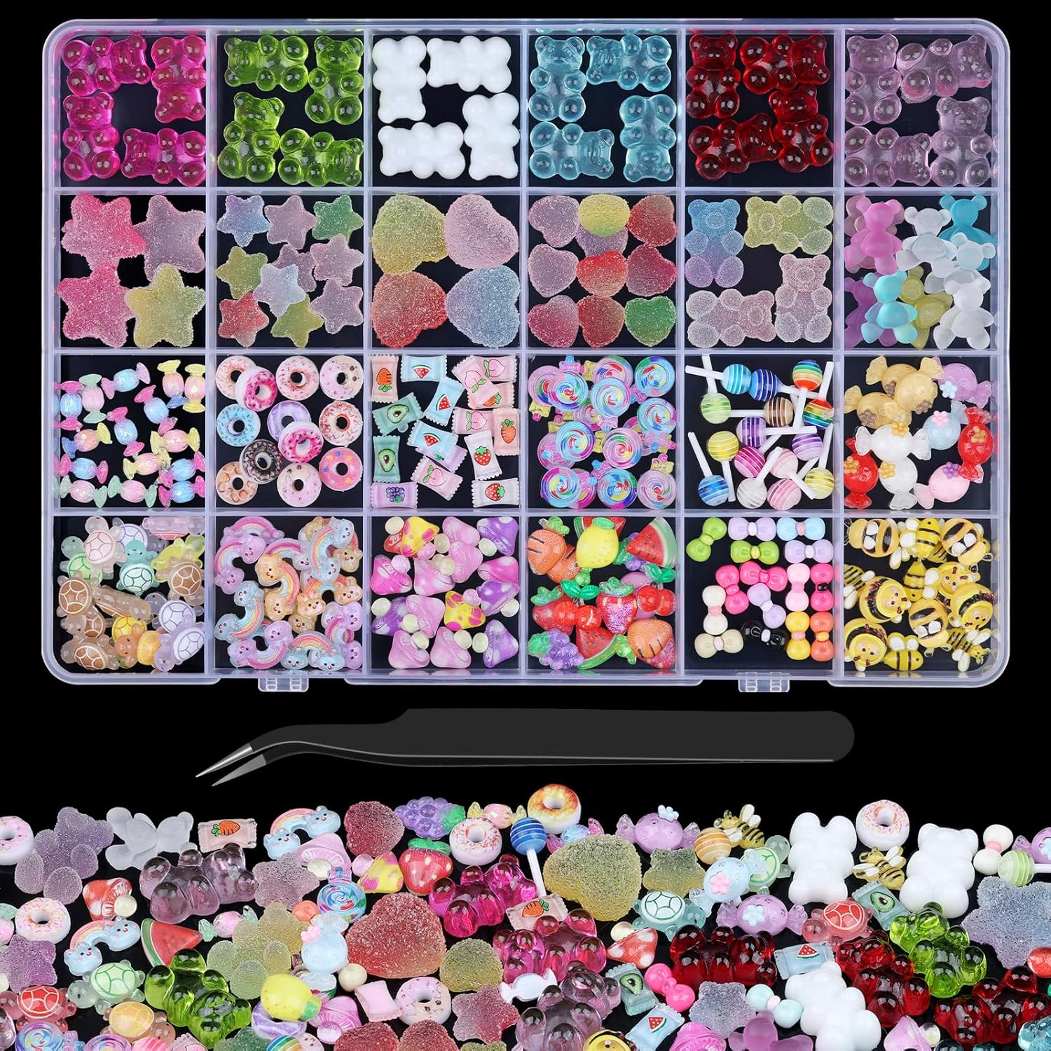 230Pcs Kawaii Nail Charms 3D Heart Candy Bow Charms Cute Turtle Bee Flatback Slime Charms 20 Shapes Assorted Nail Supplies for Women Girls Nail Art Design DIY Crafts