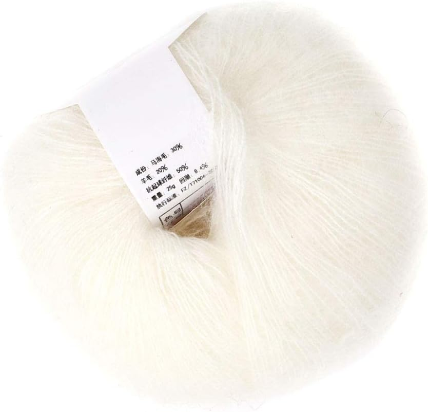 Wool Yarn, Popular Soft Mohair Pashm Knit, Used to Weave Scarves, Shawls, Sweaters, Hats, Shoes, Cushions (01 White)