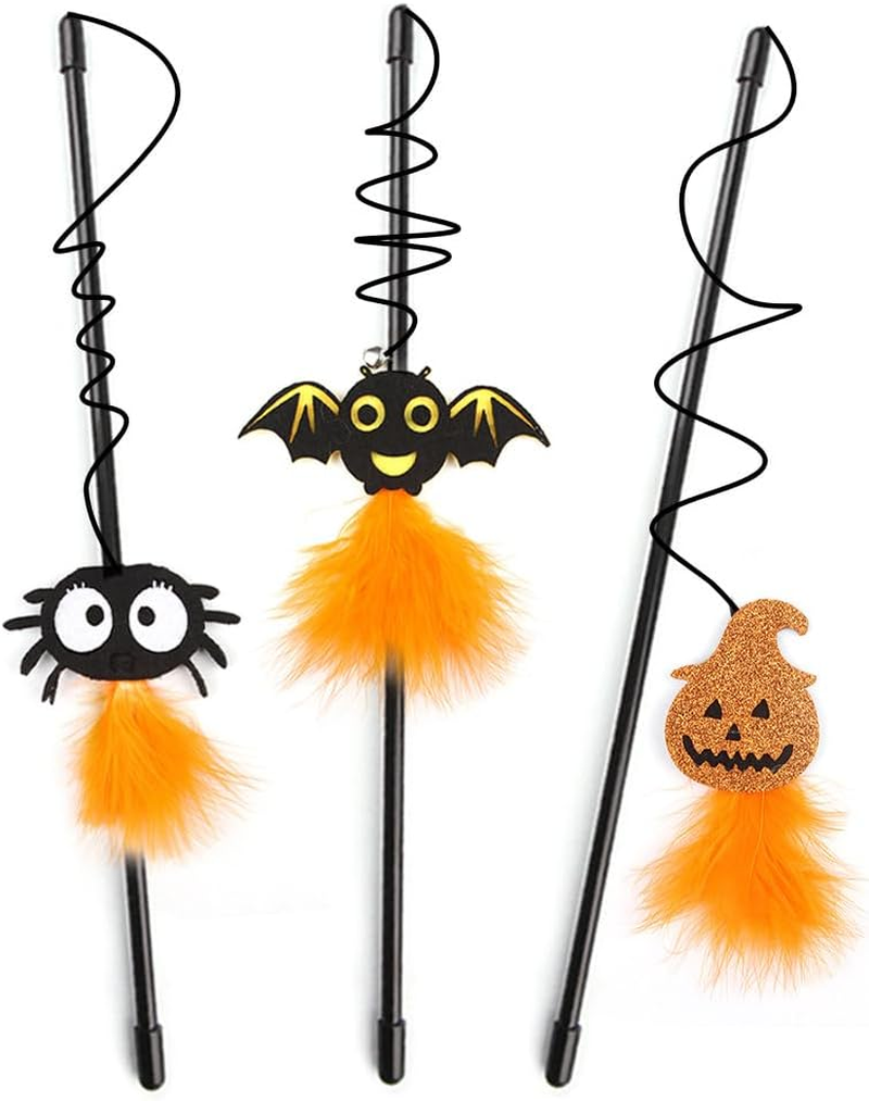 ARFUKA Cat Accessories Interactive Cat Toy Feather Cat Toy Cat Stick Cat Wand Toy Feather with Bells Halloween Elemente Retractable Cat Teaser Toy for Kitty Kitten Scratching Exercise Indoor Pack of 3 image number 5