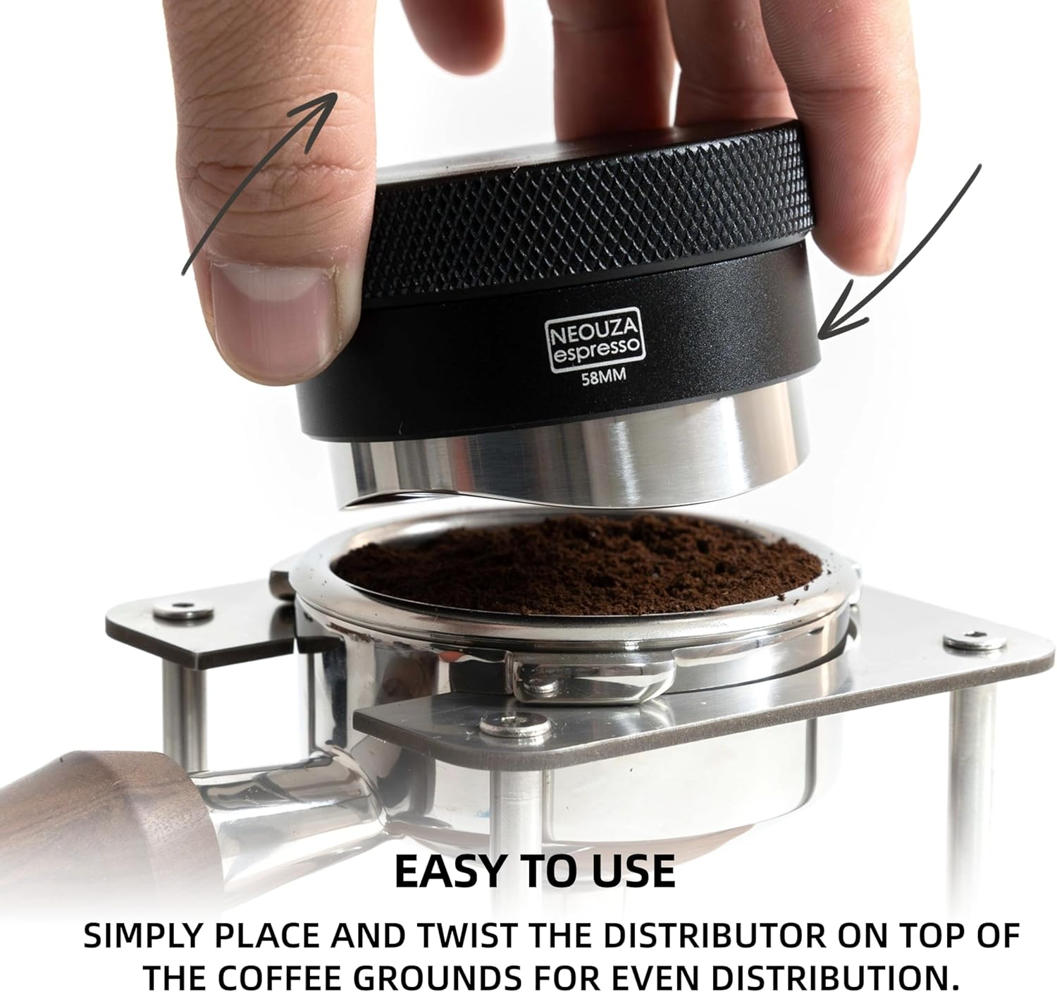 NEOUZA Coffee Gravity Adaptive Distributor for Espresso Portafilter, Gravity Distribution Tool, Auto Leveling Distributor, Leveler with S-Shaped Base (58Mm) image number 2