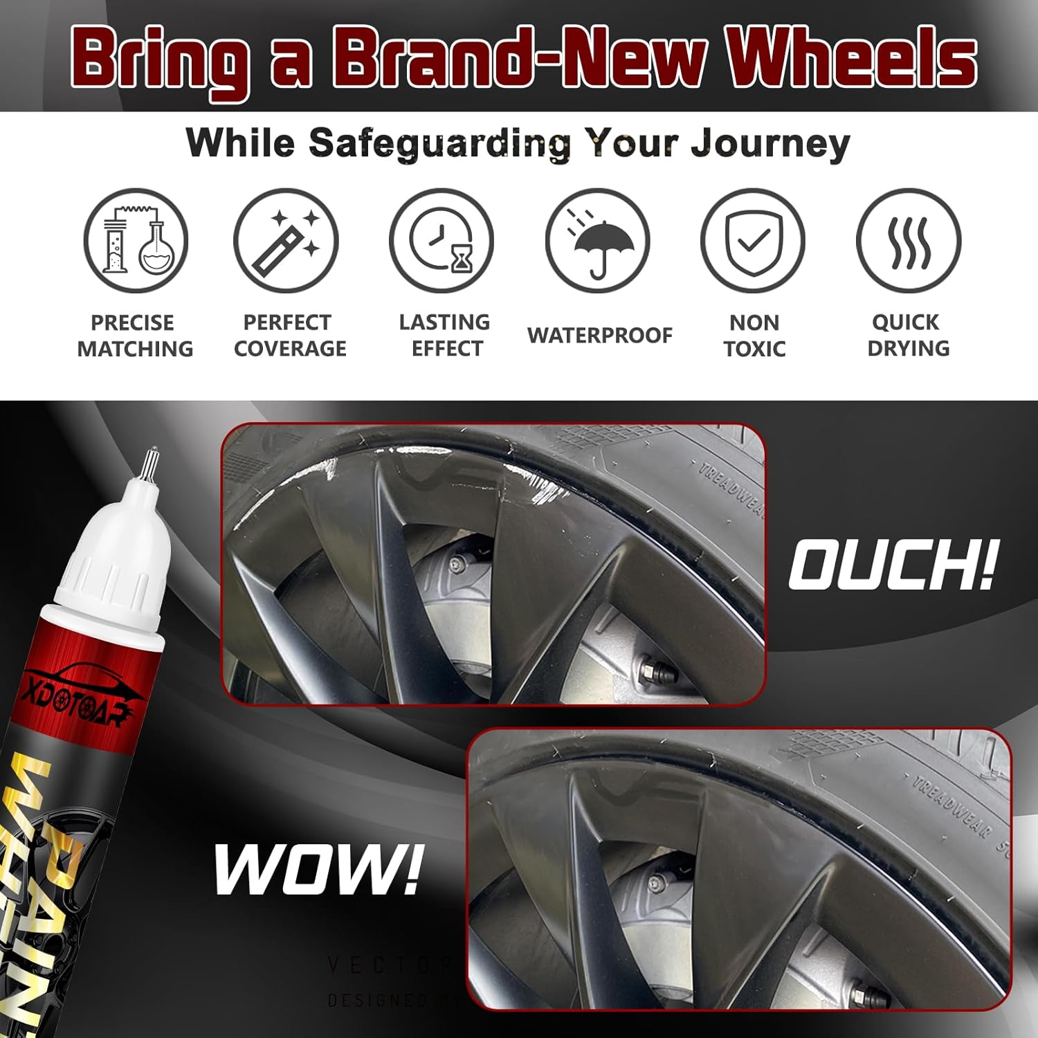 Matte Black Rim Touch up Paint, Efficient Wheel Paint Pen for Metal, Also Match Flat Black, Seamless Repair Car, Faucet and More, Color Accurate, Long Lasting Adhension, Quick Drying, Easy to Use image number 5